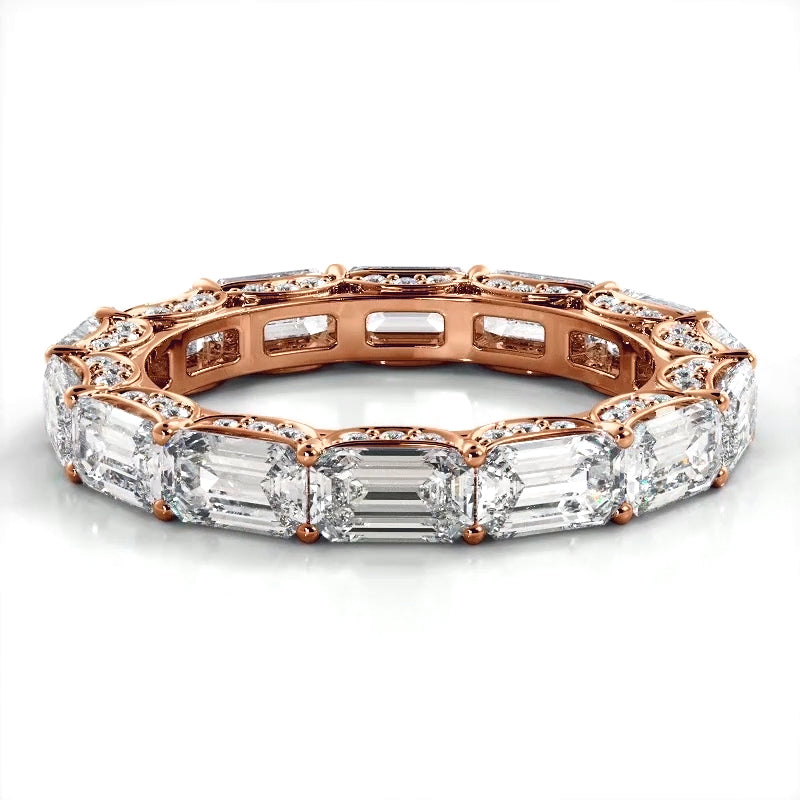 6.02 ct. Emerald And Round Diamond Eternity Wedding Band-VIRABYANI