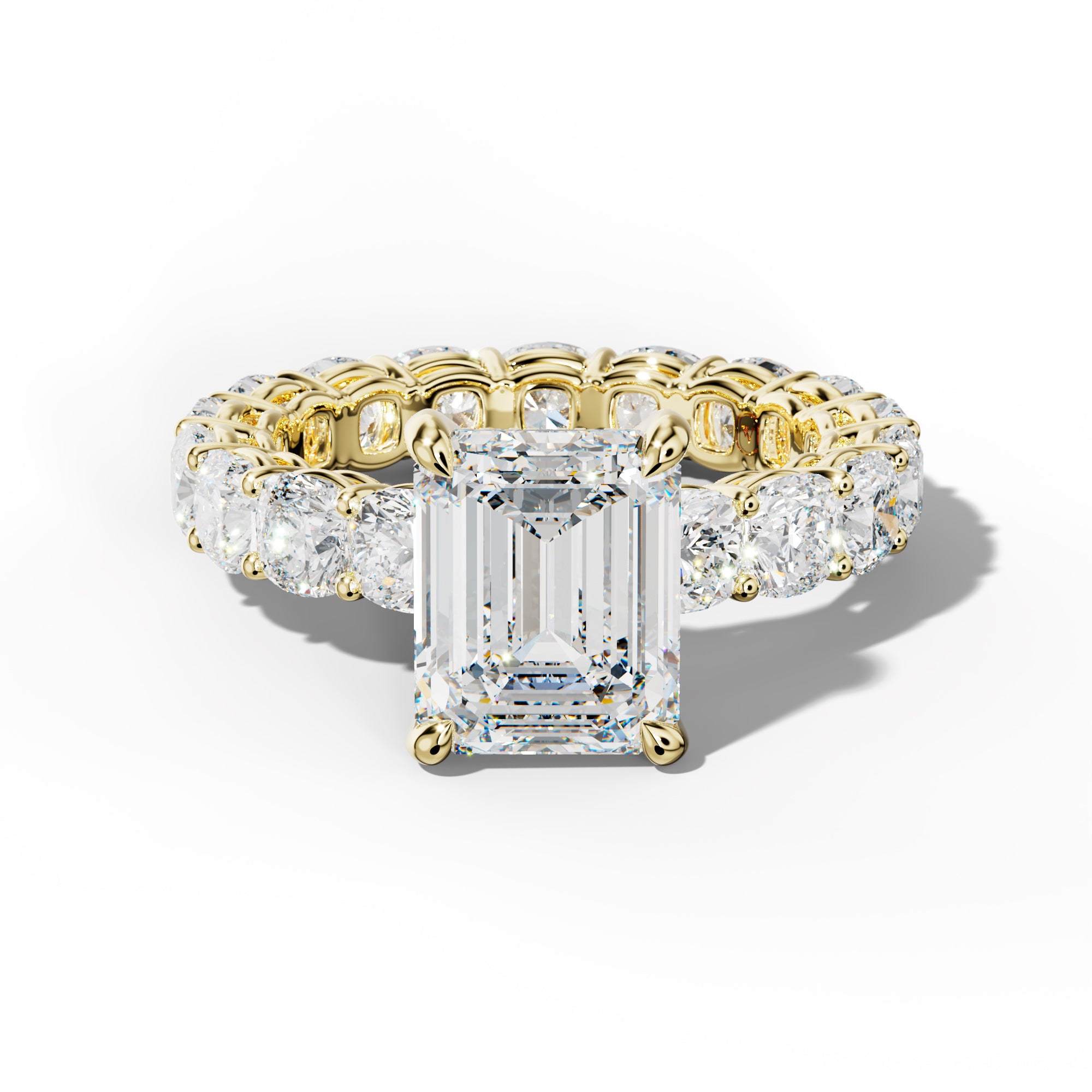 Celine Emerald Cut Engagement Ring With Cushion Side Stones