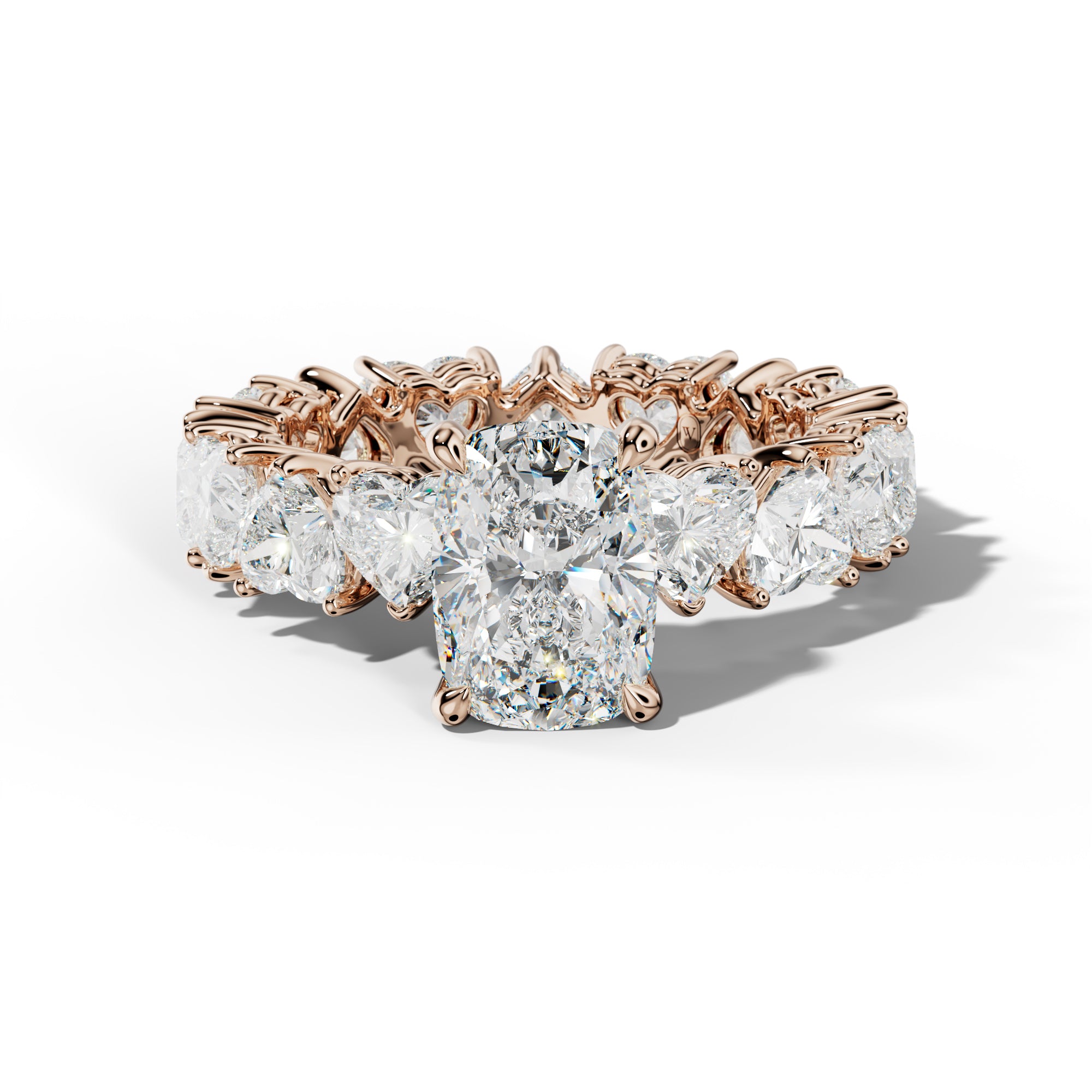 Melany Elongated Cushion Diamond Engagement Ring With Heart Side Stones