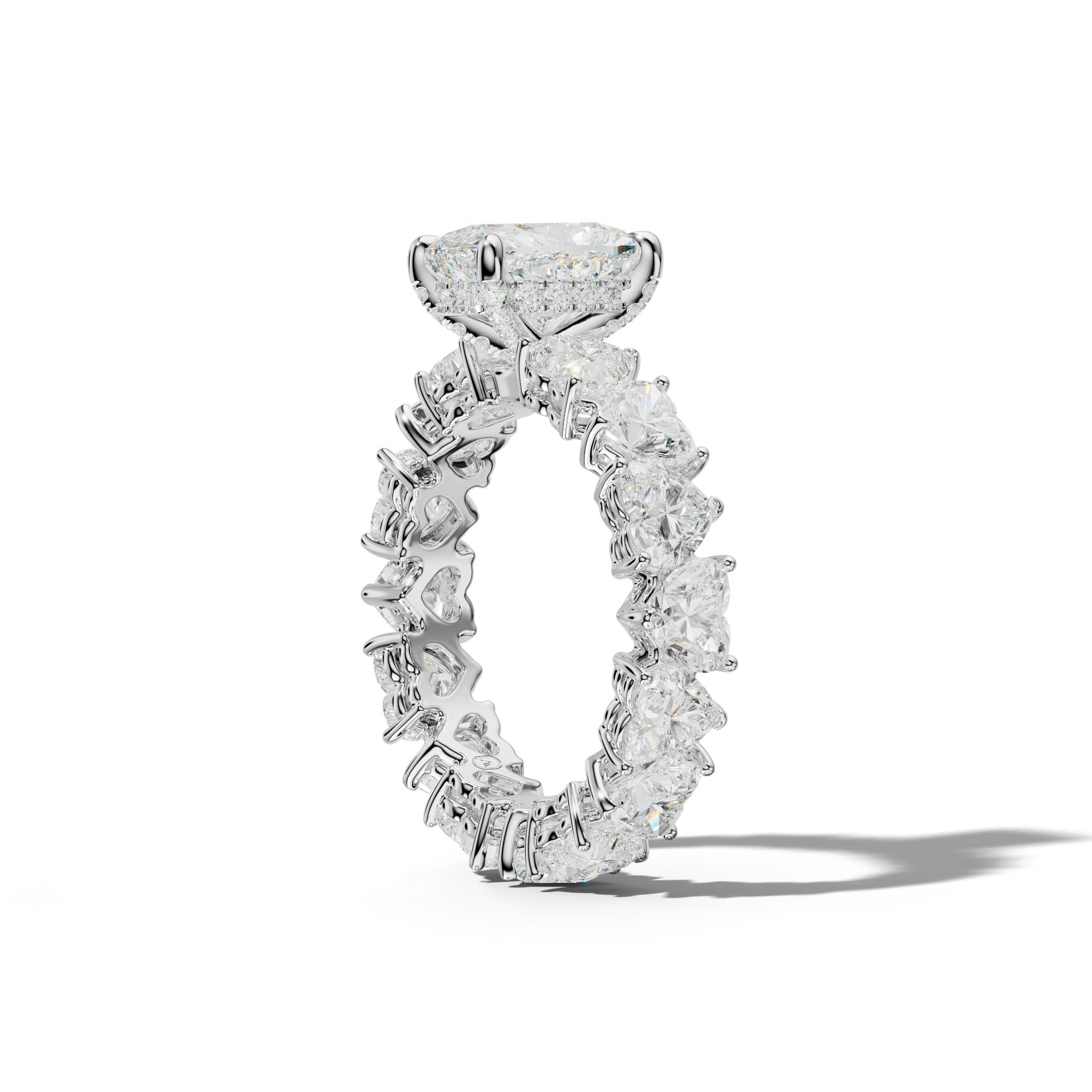 Melany Elongated Cushion Diamond Engagement Ring With Heart Side Stones