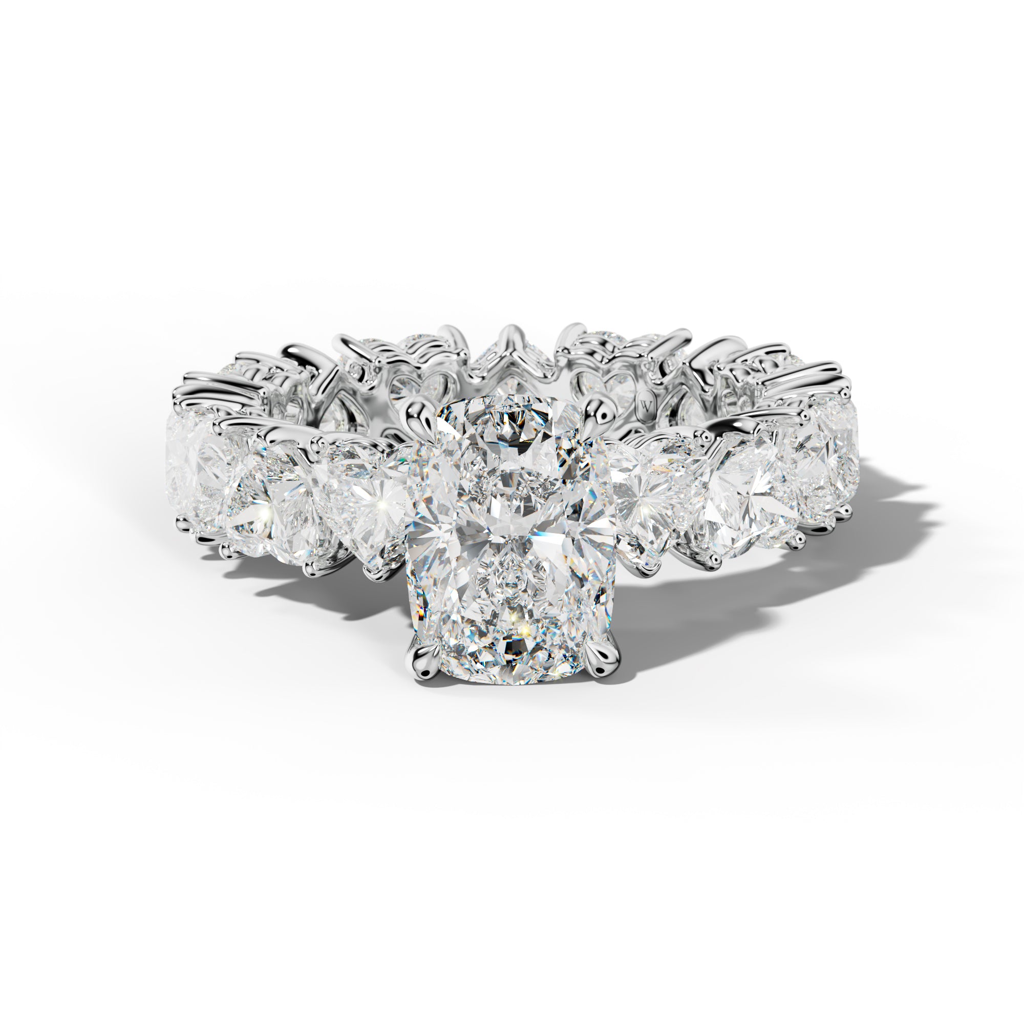 Melany Elongated Cushion Diamond Engagement Ring With Heart Side Stones