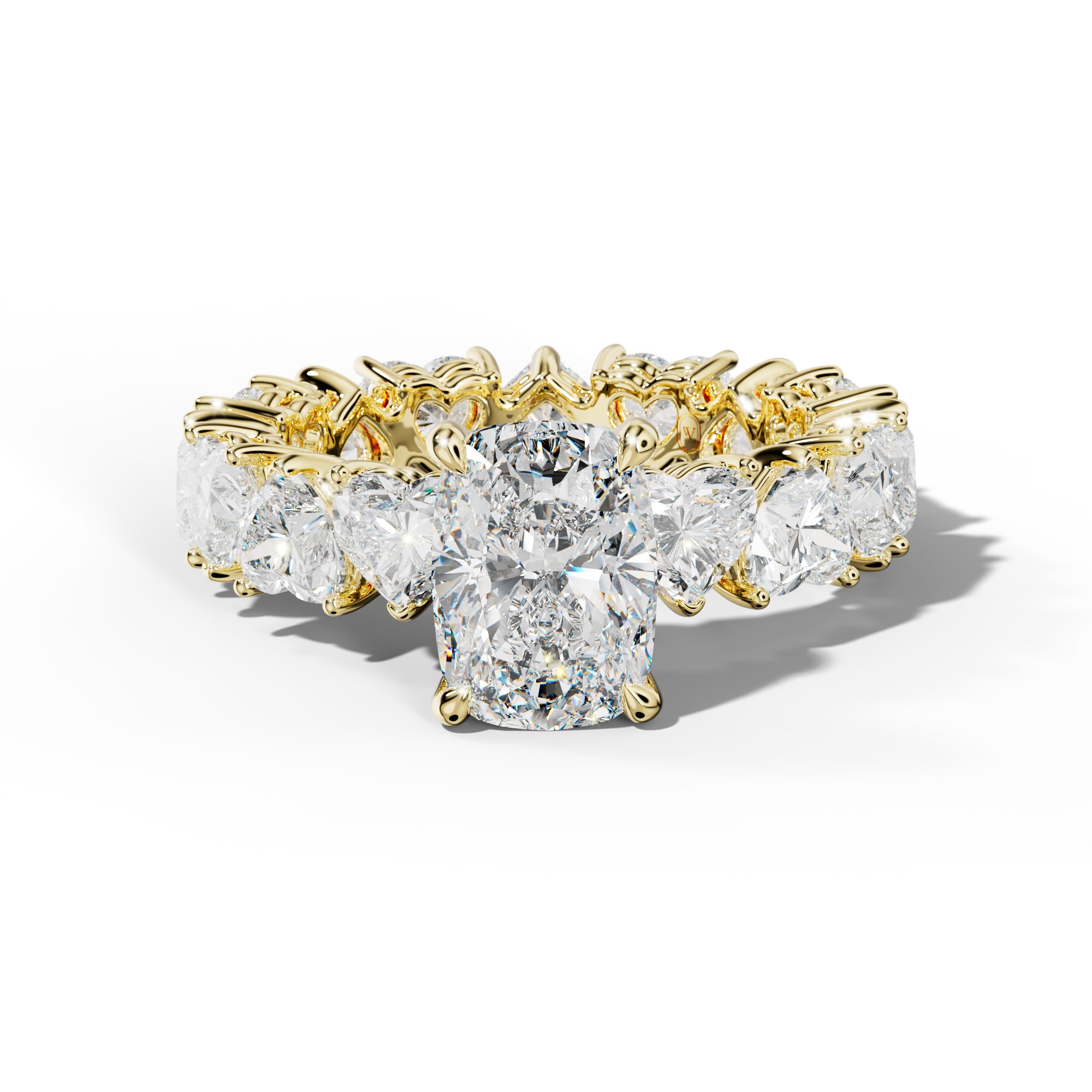 Melany Elongated Cushion Diamond Engagement Ring With Heart Side Stones