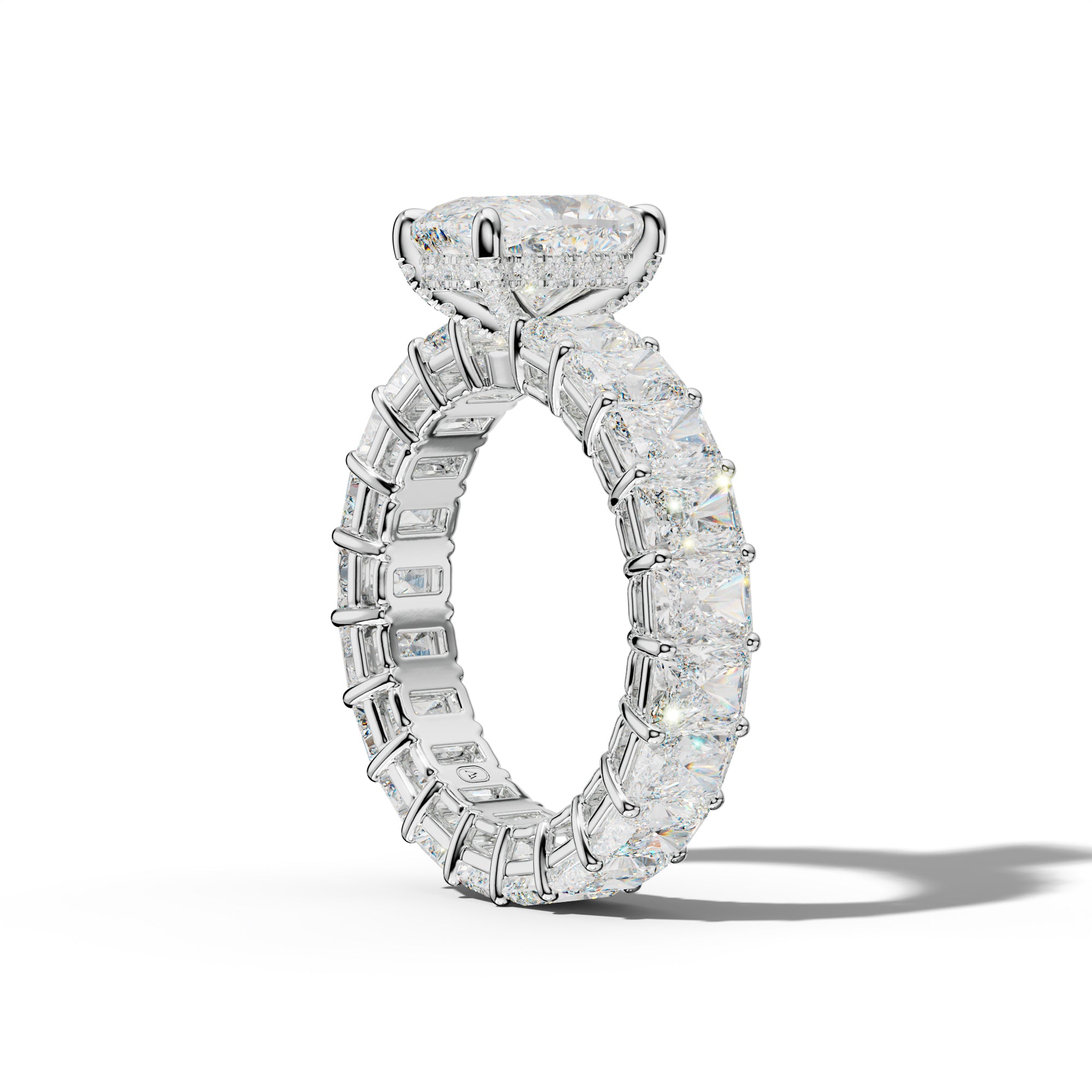 Soraya Elongated Cushion Diamond Engagement Ring With Radiant Side Stones