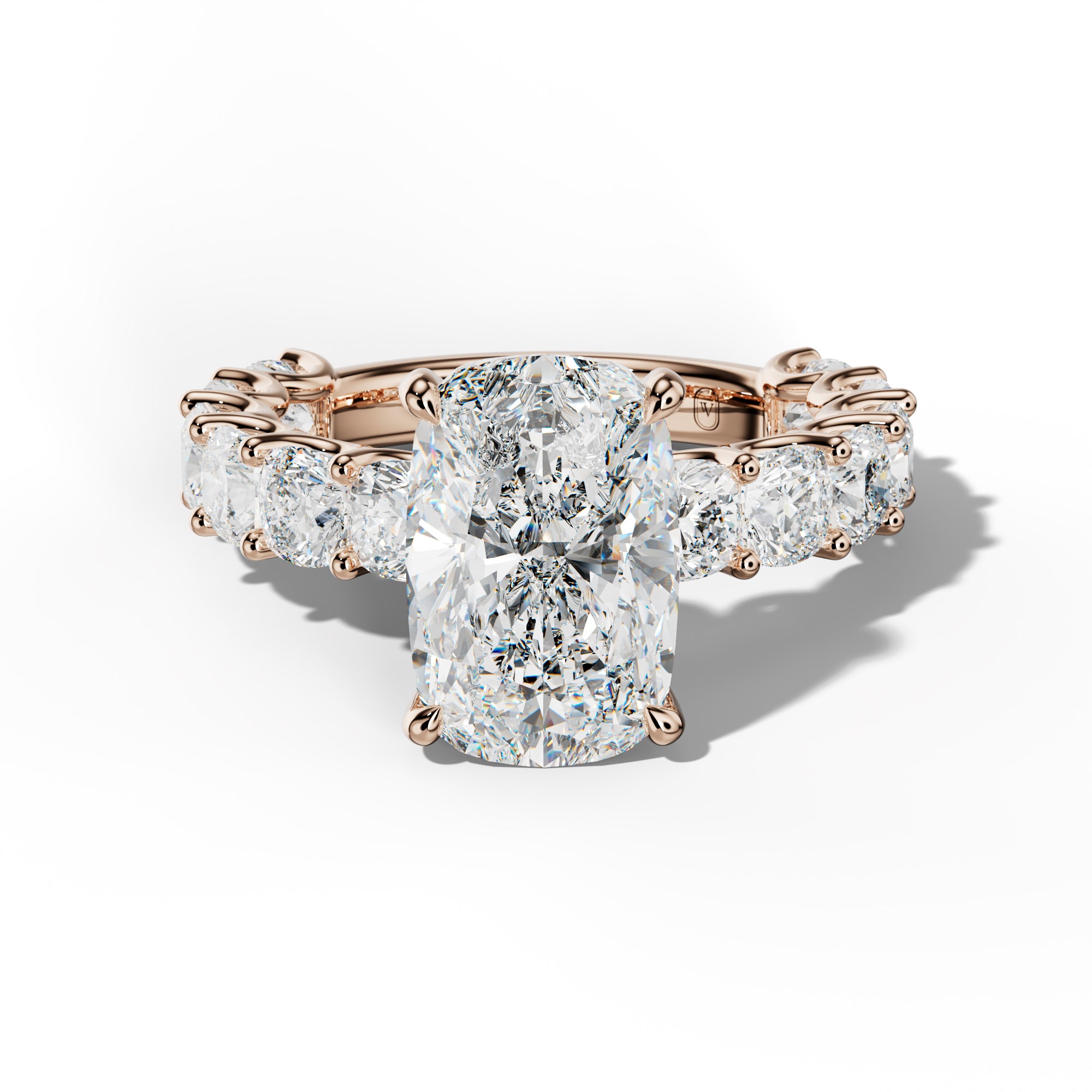 Daniela Elongated Cushion Diamond Engagement Ring With Cushion Side Stones