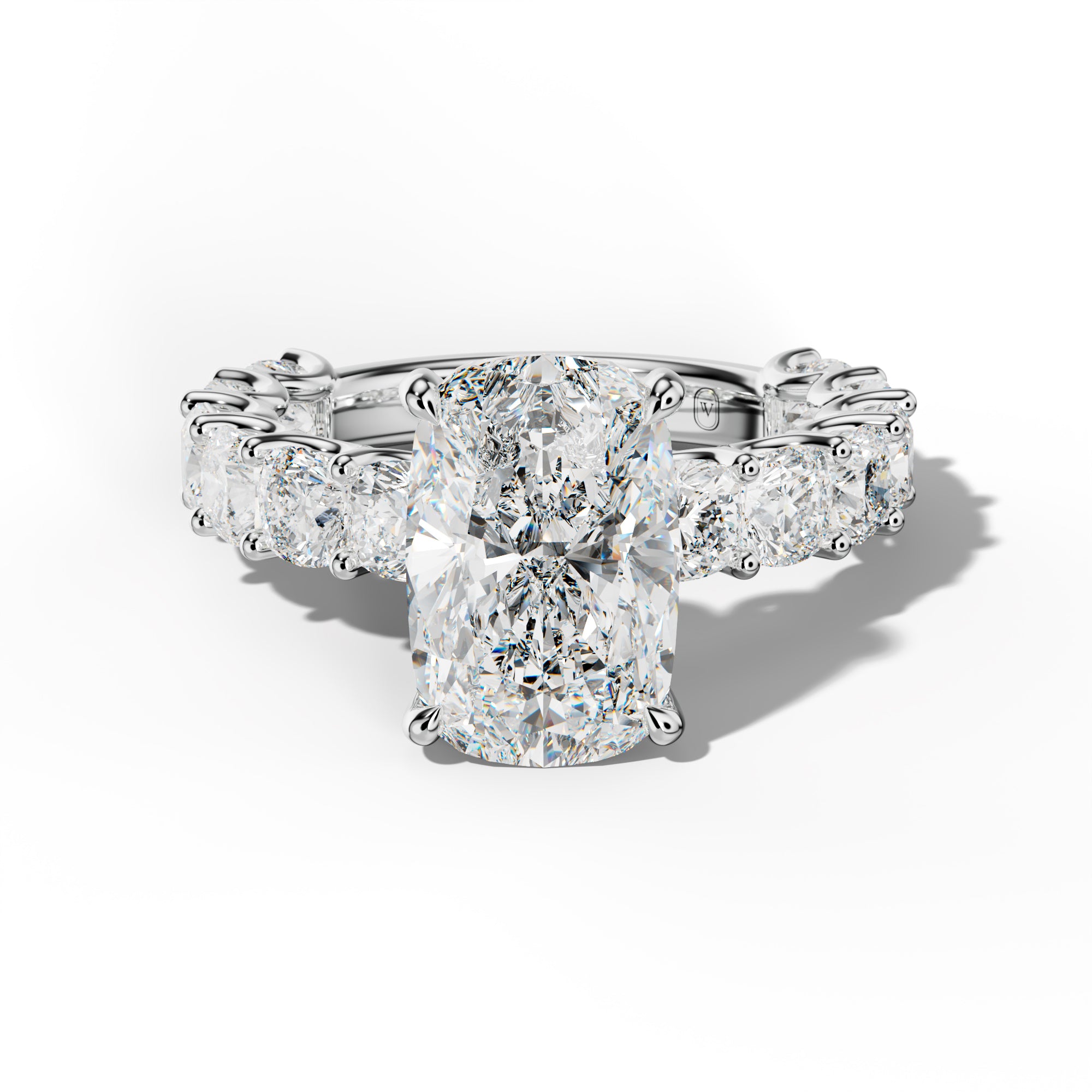 Daniela Elongated Cushion Diamond Engagement Ring With Cushion Side Stones