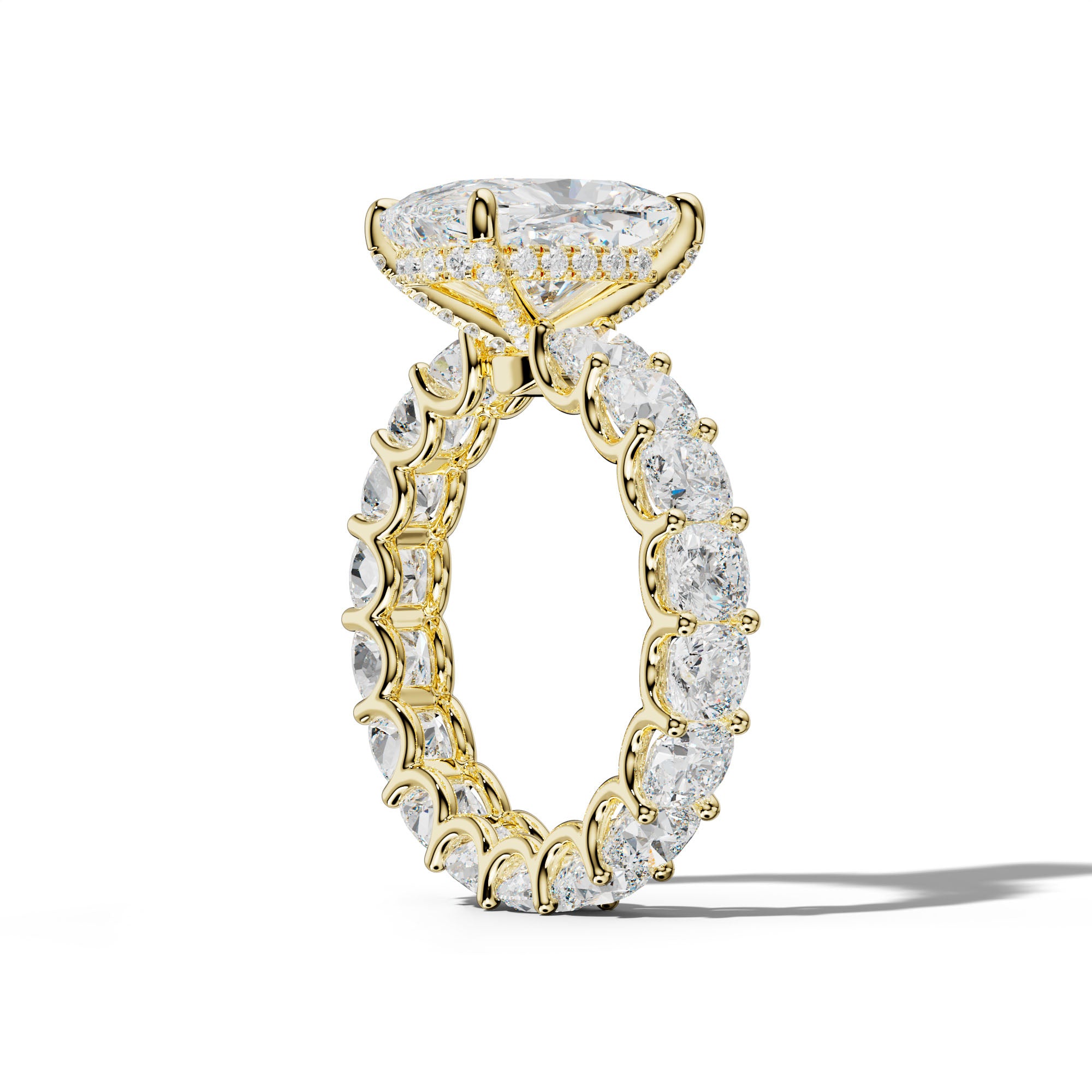 Karla Elongated Cushion Diamond Engagement Ring With Cushion Side Stones