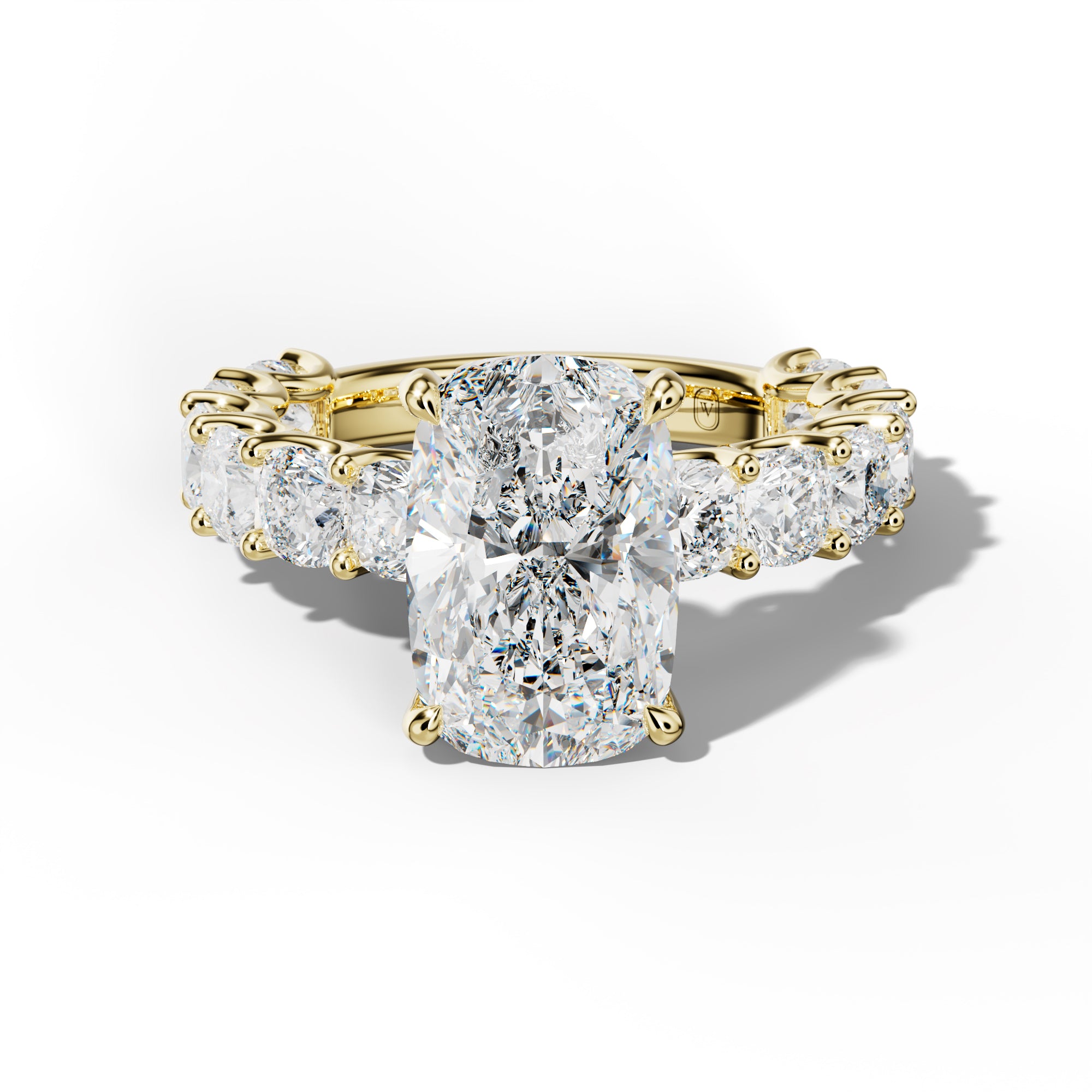 Daniela Elongated Cushion Diamond Engagement Ring With Cushion Side Stones