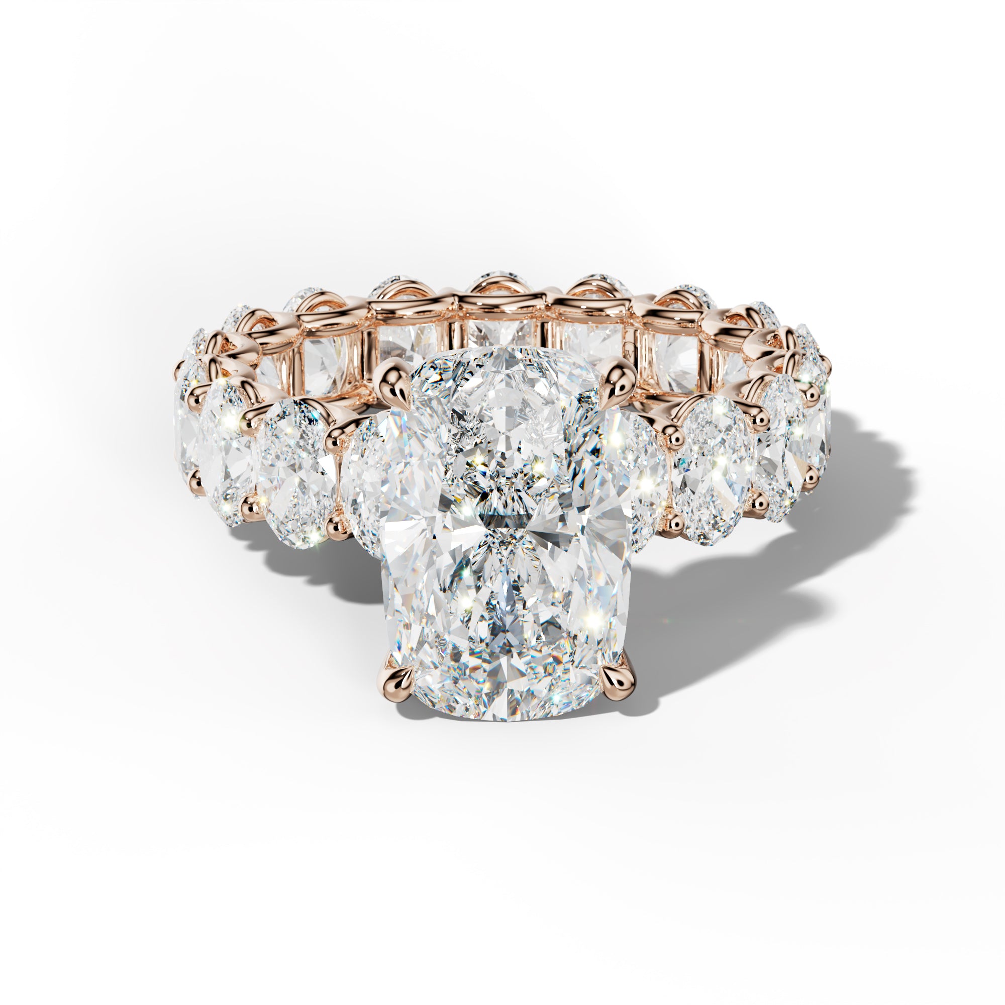 Helena Elongated Cushion Diamond Engagement Ring With Oval Side Stones