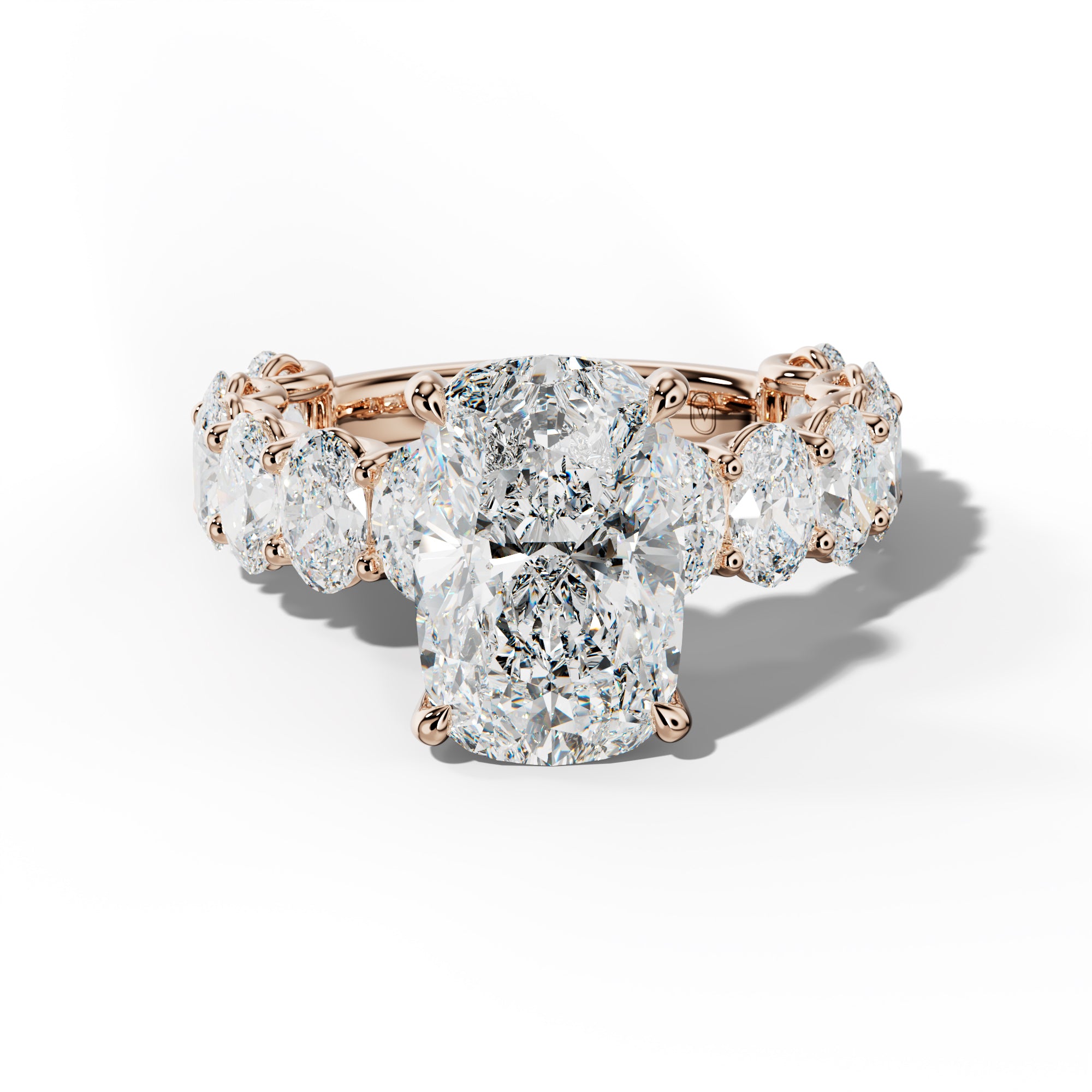 Ada Elongated Cushion Diamond Engagement Ring With Oval Side Stones