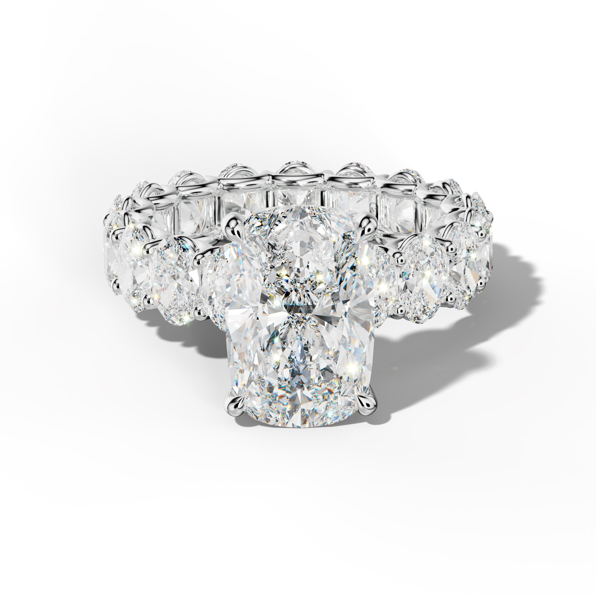 Helena Elongated Cushion Diamond Engagement Ring With Oval Side Stones