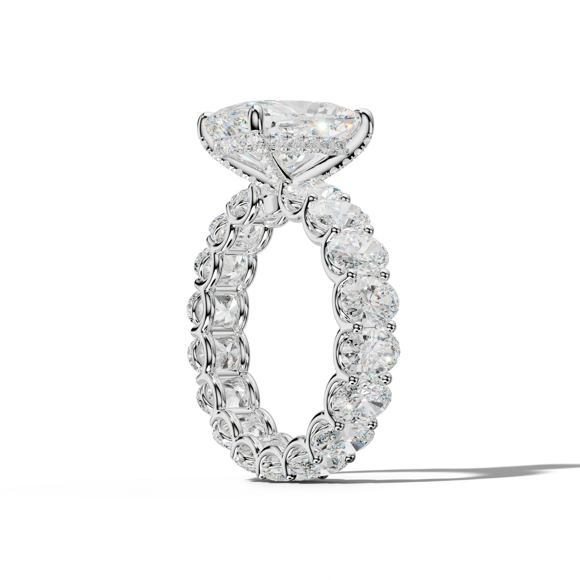 Helena Elongated Cushion Diamond Engagement Ring With Oval Side Stones