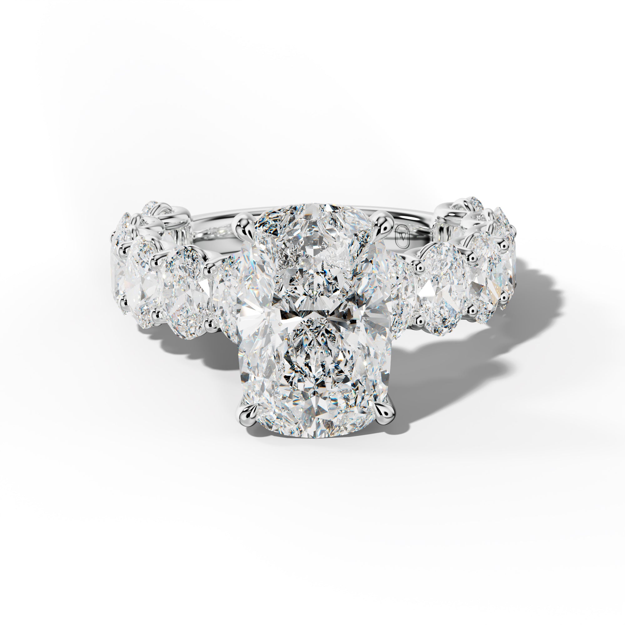 Ada Elongated Cushion Diamond Engagement Ring With Oval Side Stones