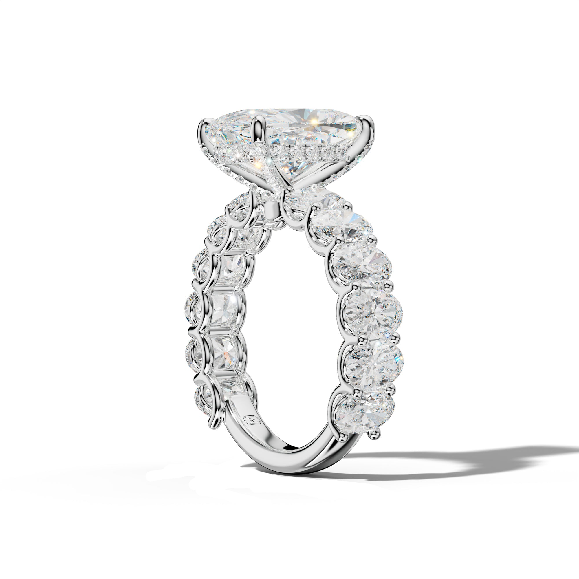 Ada Elongated Cushion Diamond Engagement Ring With Oval Side Stones