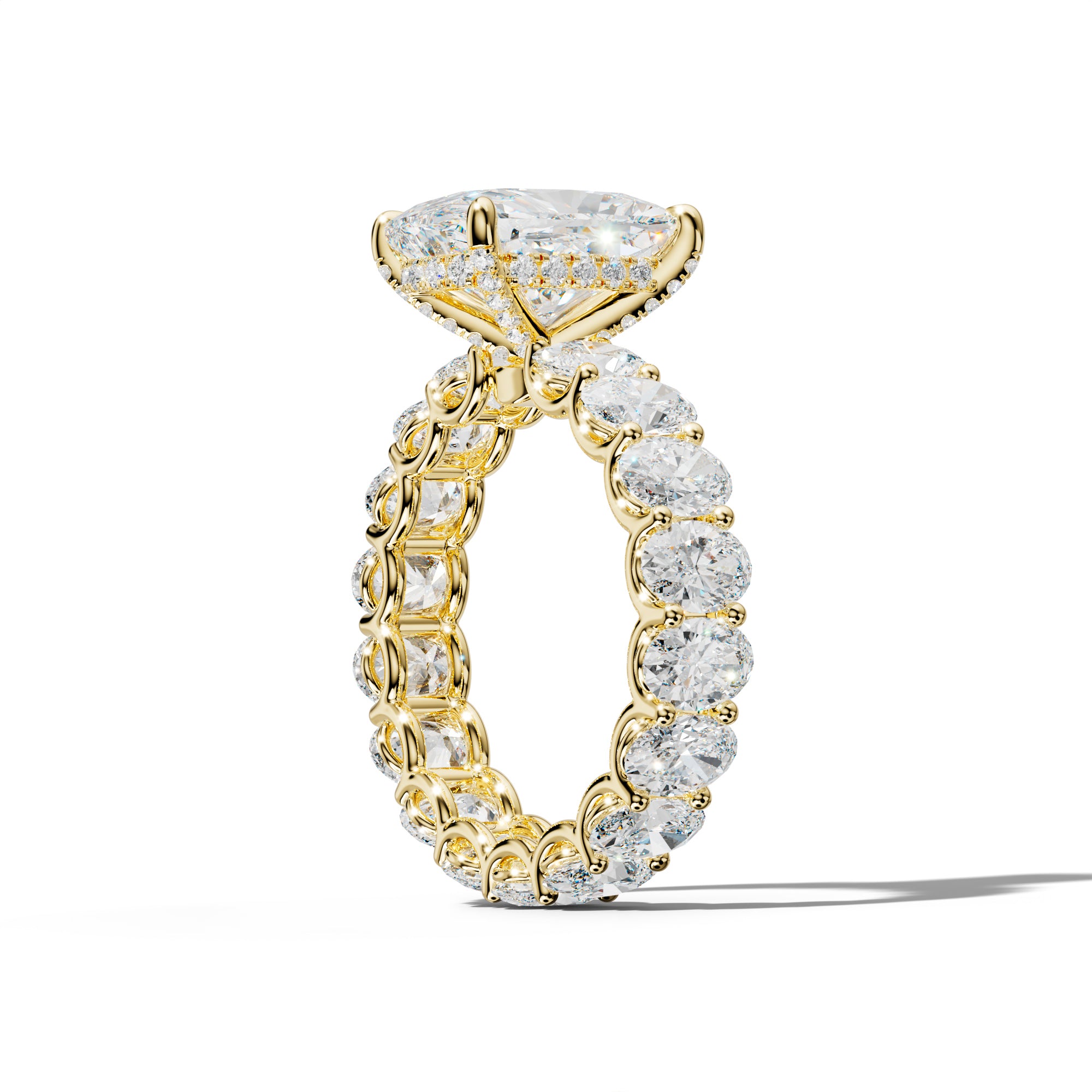 Helena Elongated Cushion Diamond Engagement Ring With Oval Side Stones