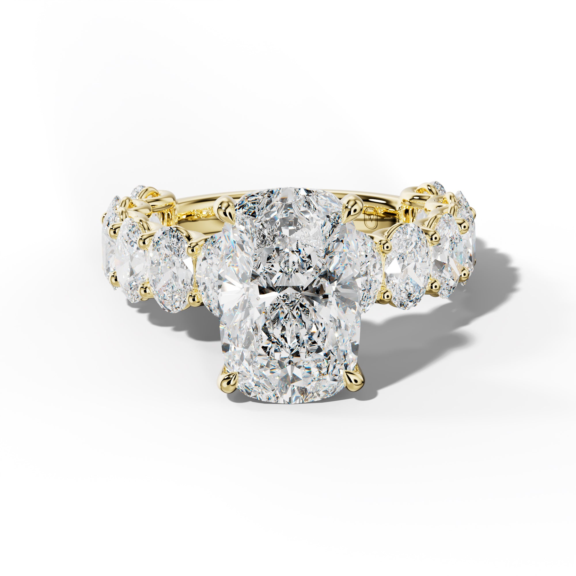 Ada Elongated Cushion Diamond Engagement Ring With Oval Side Stones