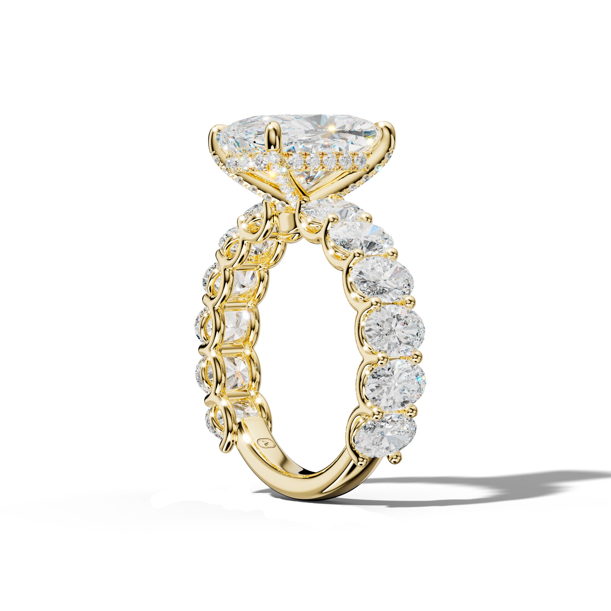 Ada Elongated Cushion Diamond Engagement Ring With Oval Side Stones