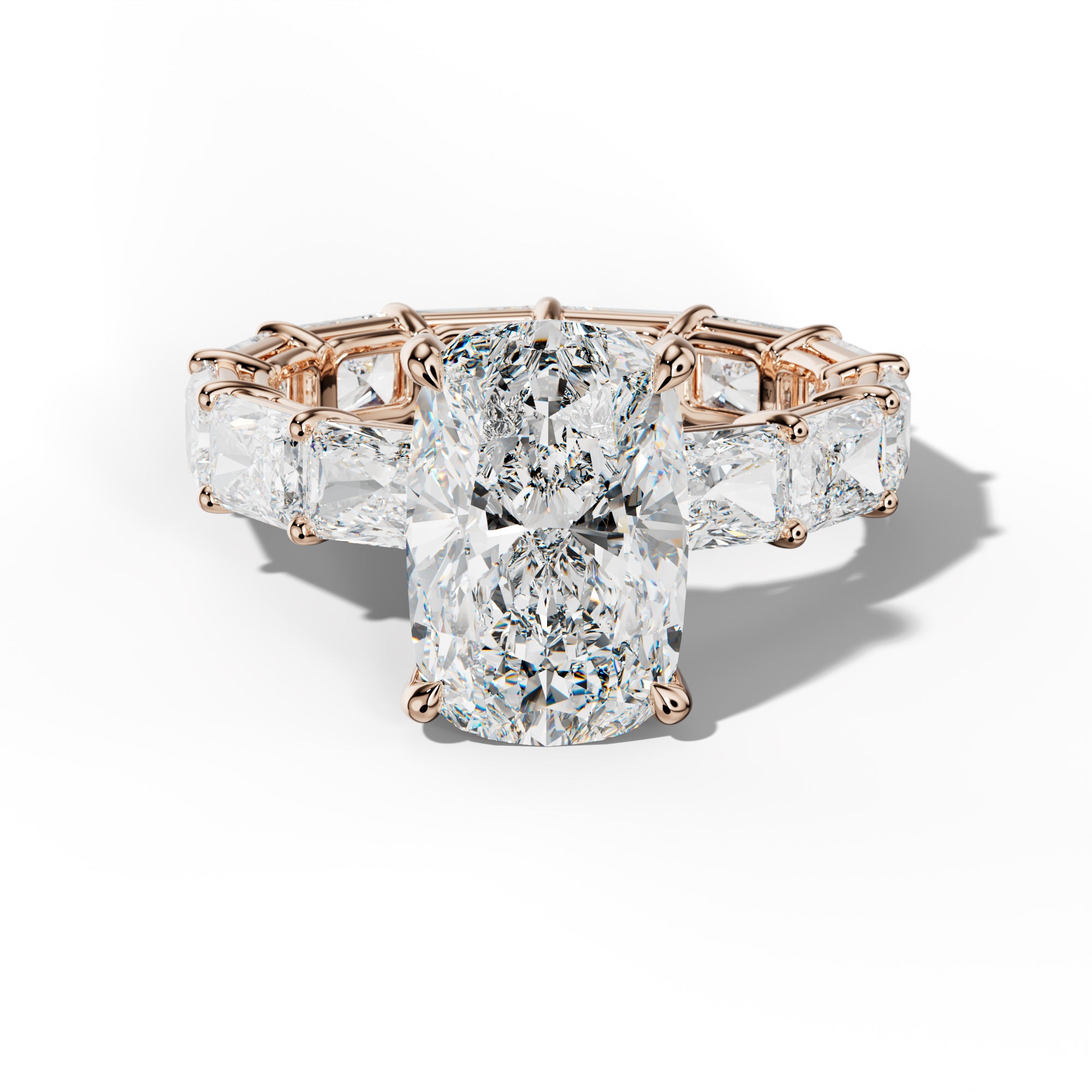 Mavis Elongated Cushion Diamond Engagement Ring With East West Radiant Side Stones