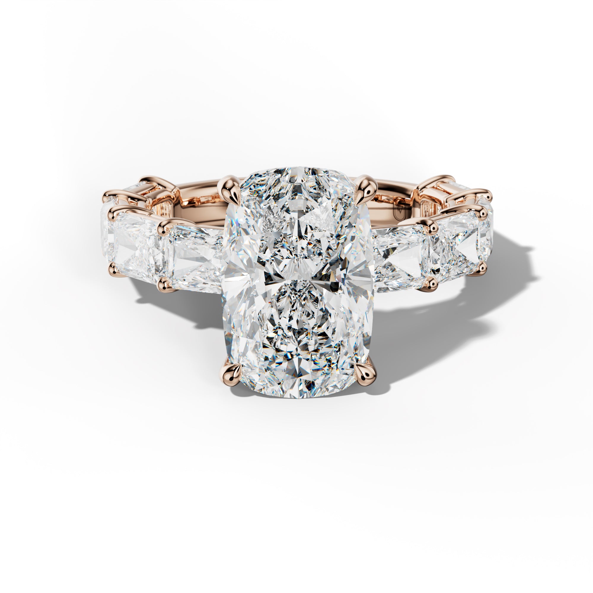 Raelynn Elongated Cushion Diamond Engagement Ring With East West Radiant Side Stones