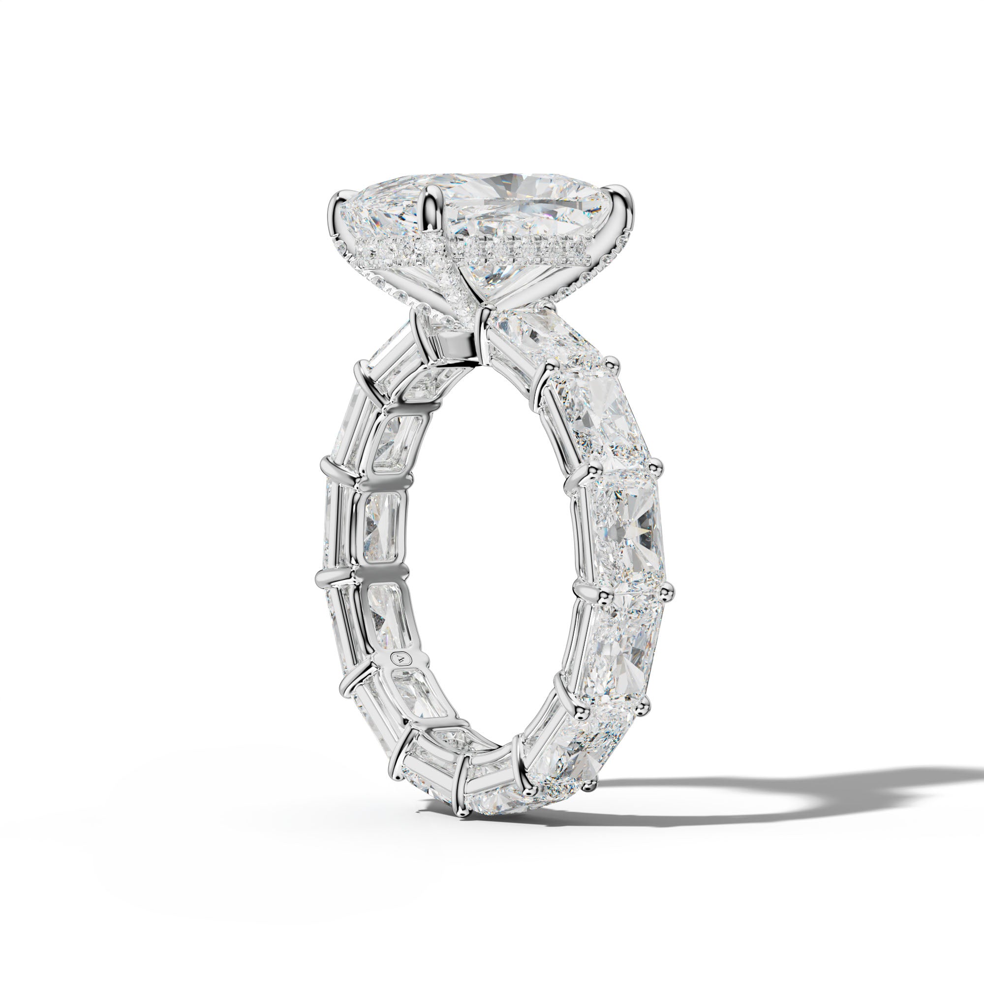 Mavis Elongated Cushion Diamond Engagement Ring With East West Radiant Side Stones