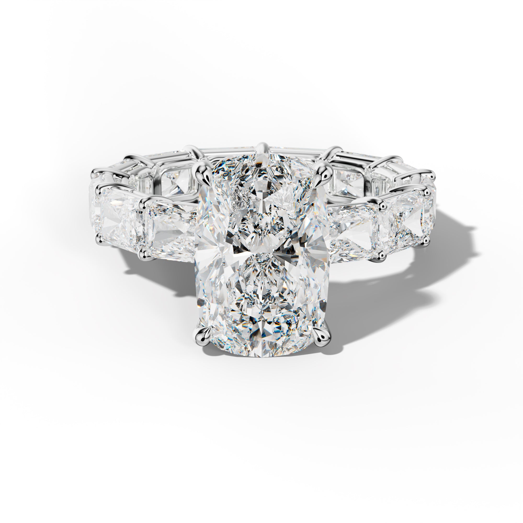 Mavis Elongated Cushion Diamond Engagement Ring With East West Radiant Side Stones