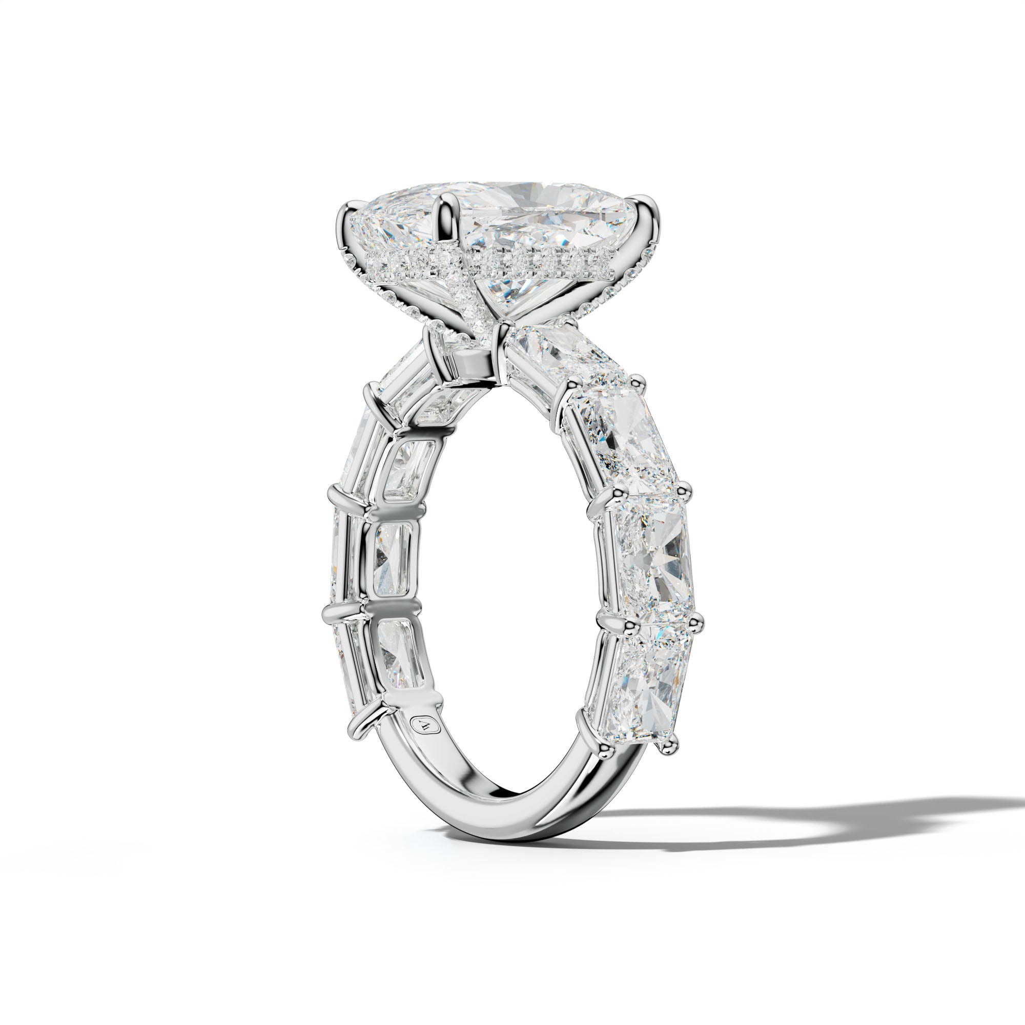 Raelynn Elongated Cushion Diamond Engagement Ring With East West Radiant Side Stones