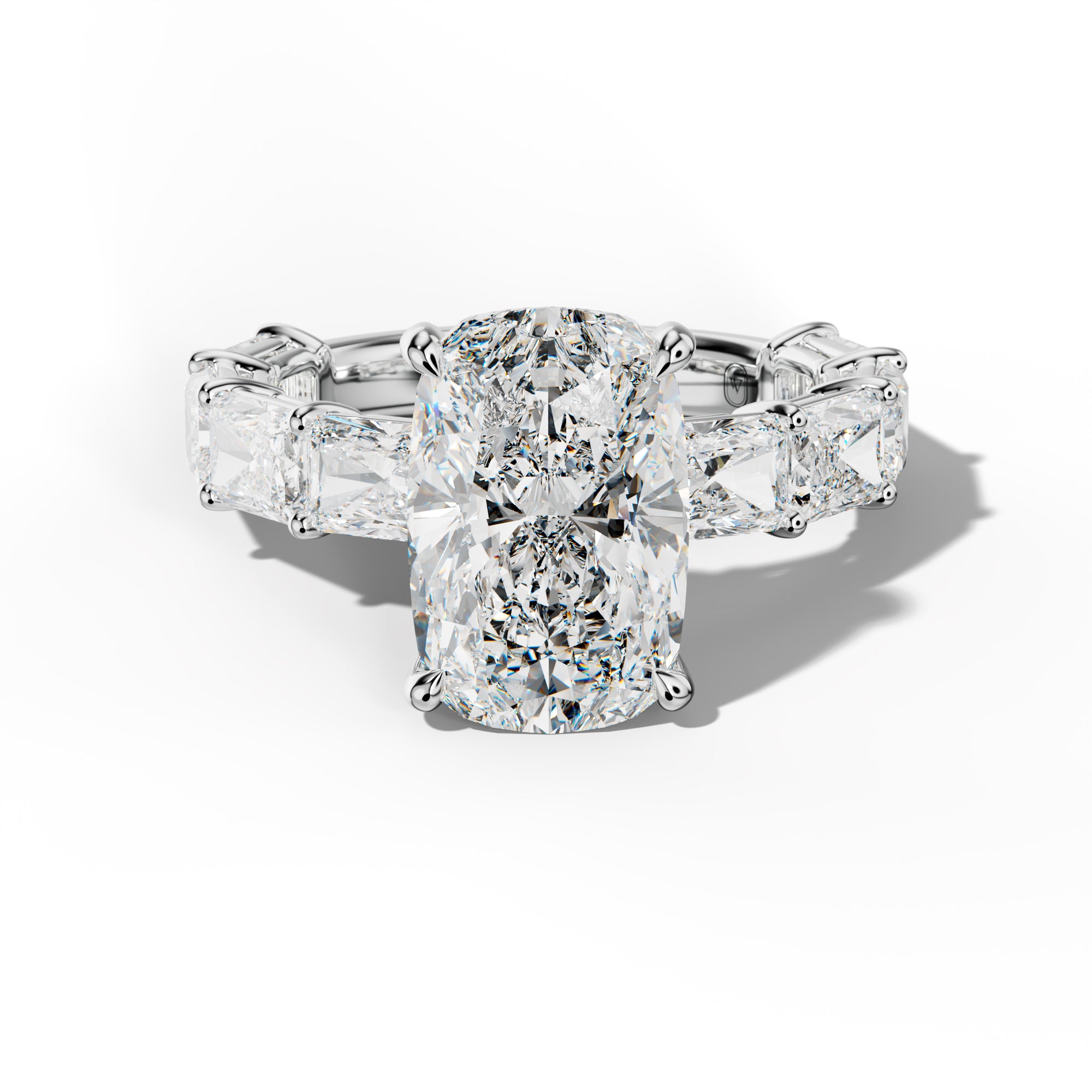 Raelynn Elongated Cushion Diamond Engagement Ring With East West Radiant Side Stones