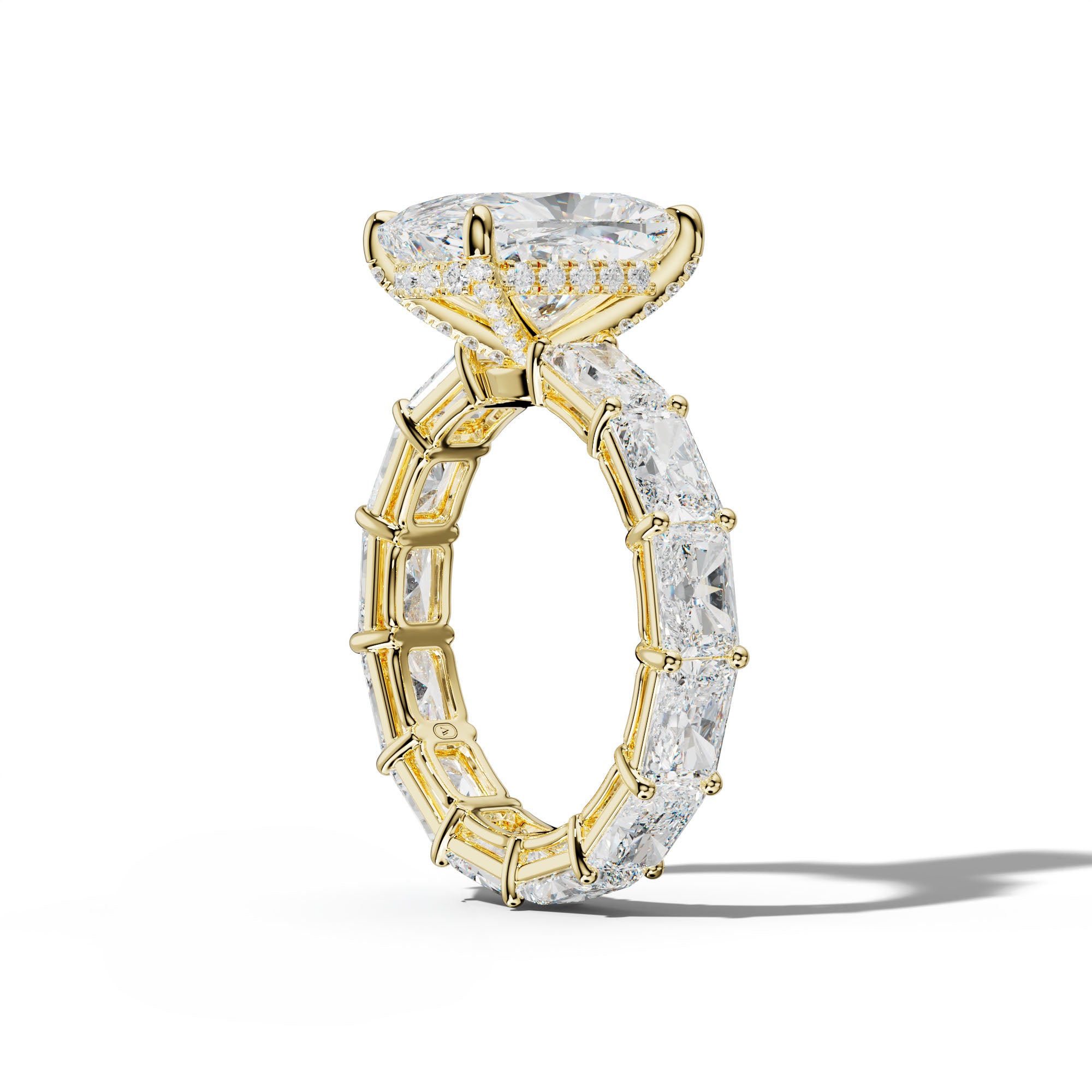 Mavis Elongated Cushion Diamond Engagement Ring With East West Radiant Side Stones