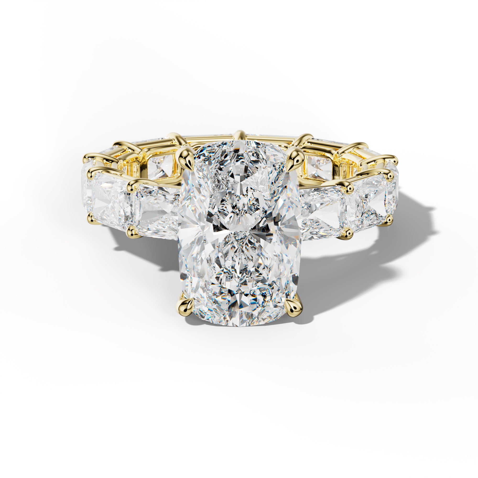 Mavis Elongated Cushion Diamond Engagement Ring With East West Radiant Side Stones