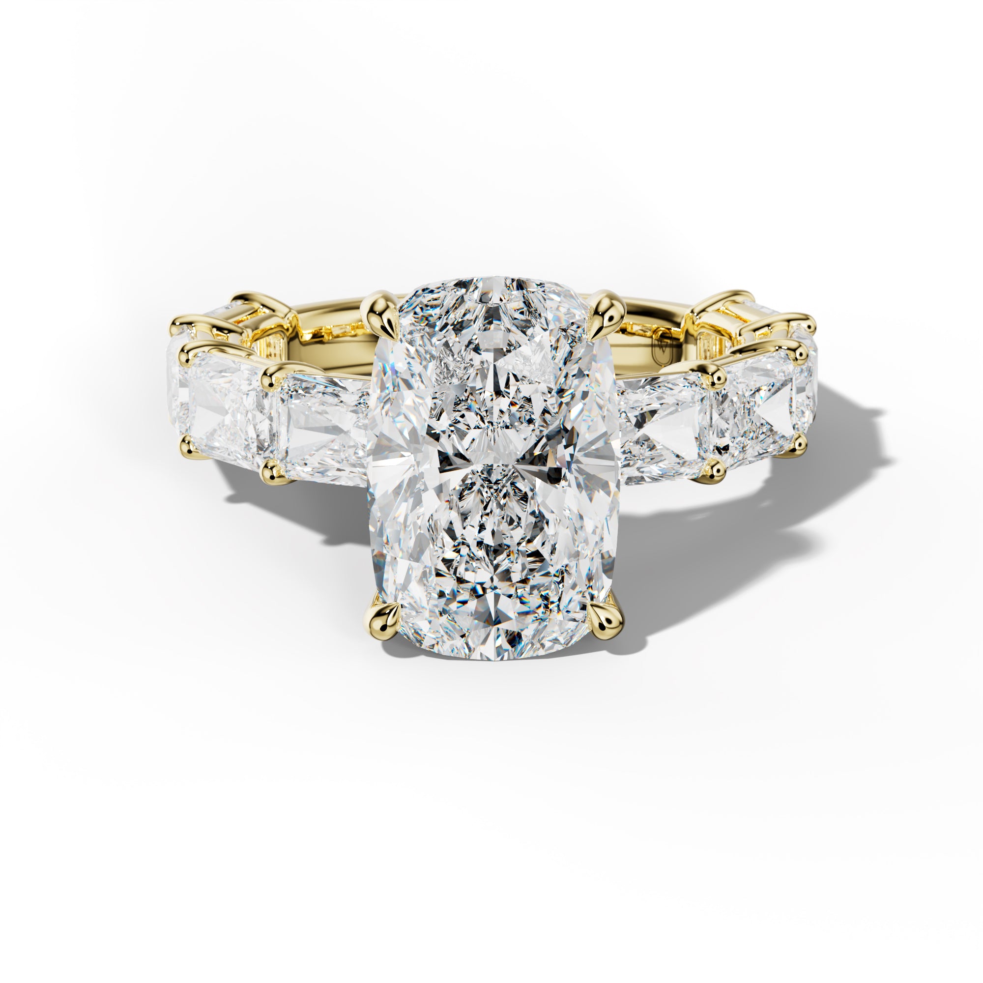 Raelynn Elongated Cushion Diamond Engagement Ring With East West Radiant Side Stones