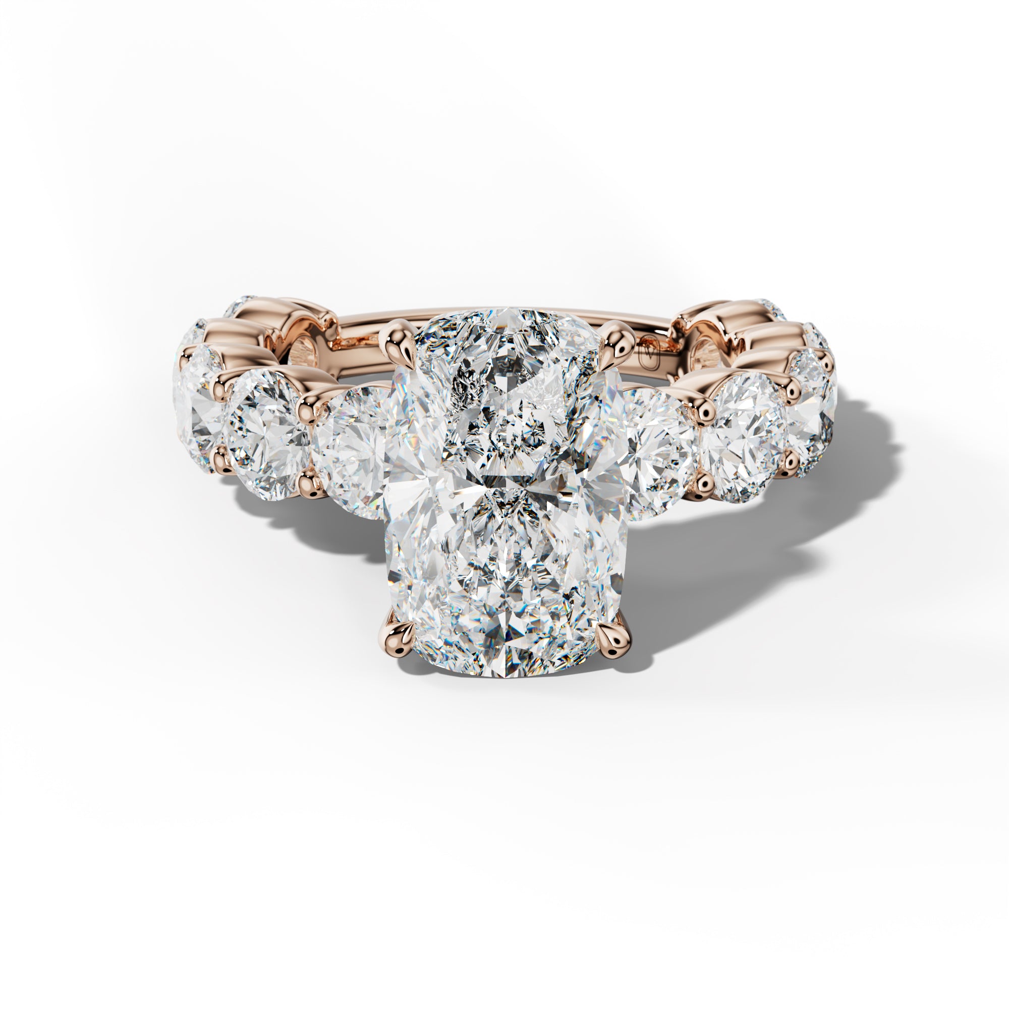 Marley Elongated Cushion Diamond Engagement Ring With Round Side Stones