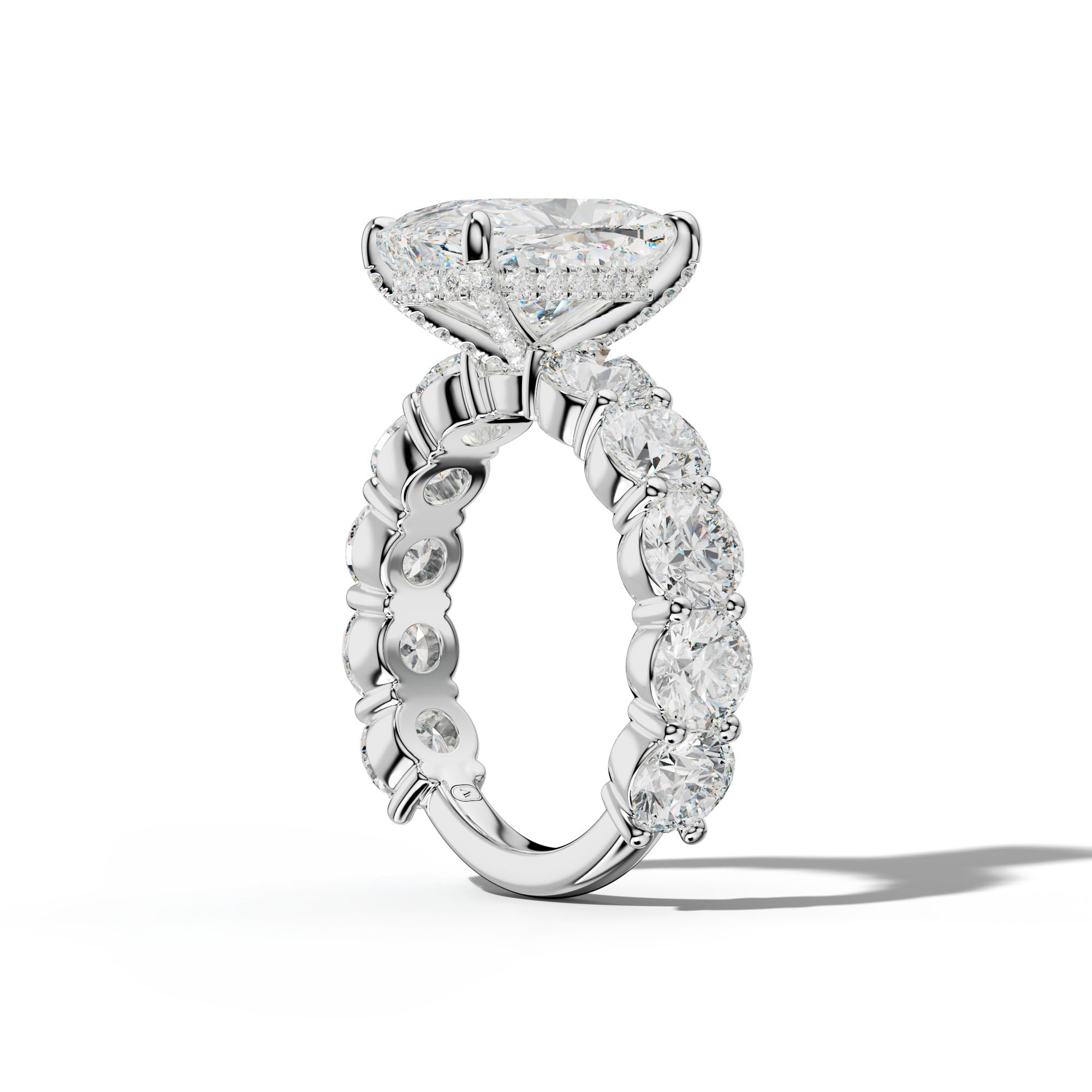 Marley Elongated Cushion Diamond Engagement Ring With Round Side Stones