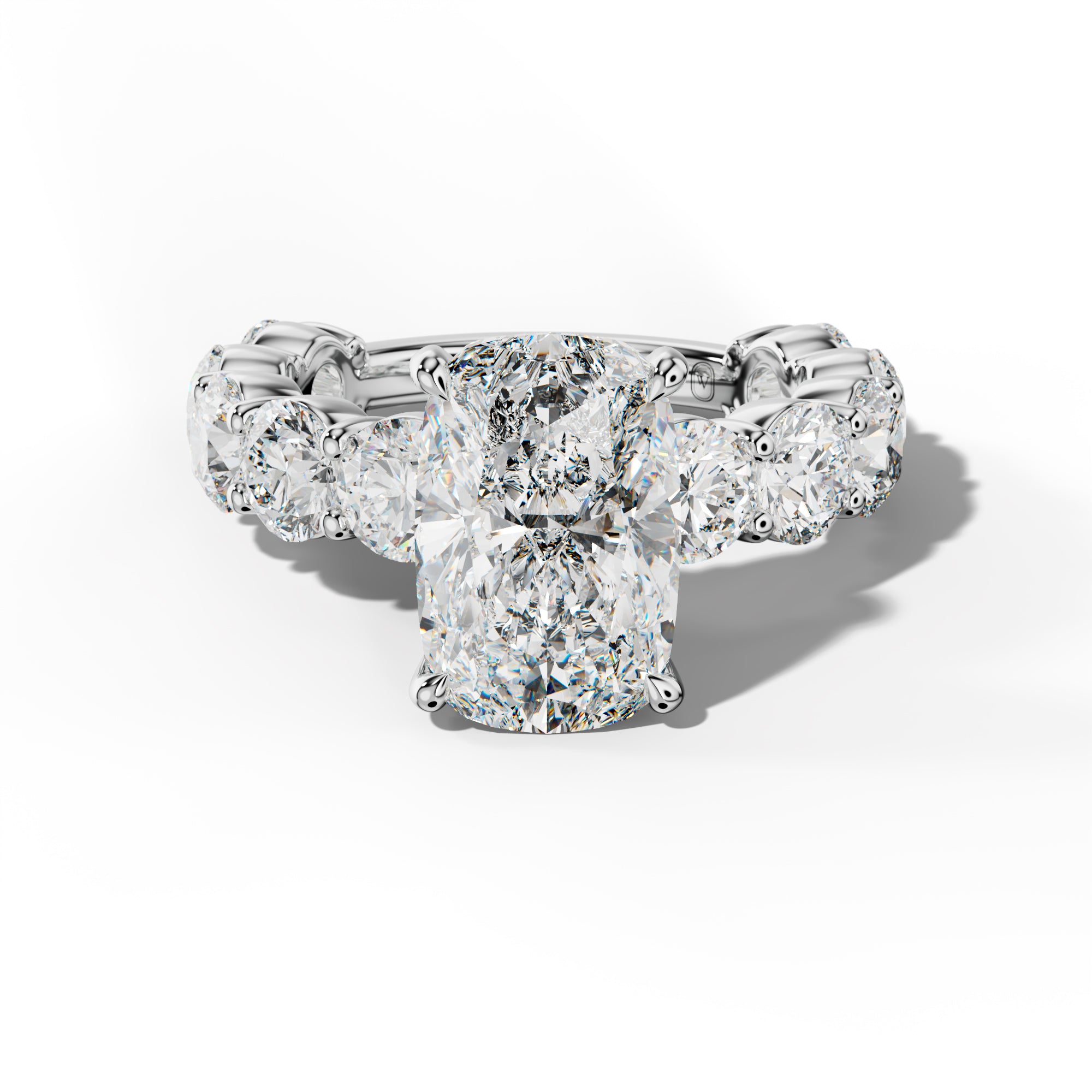 Marley Elongated Cushion Diamond Engagement Ring With Round Side Stones