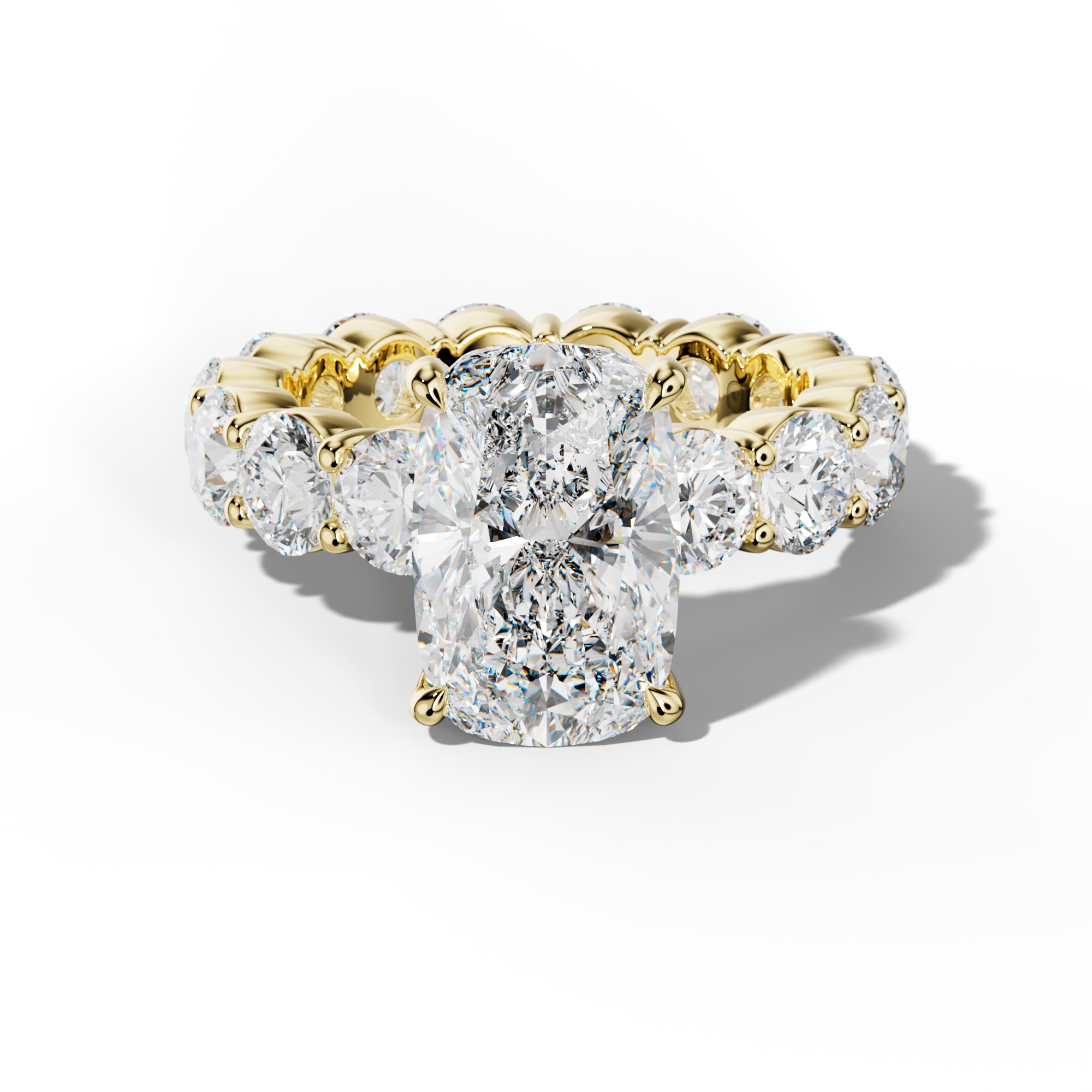 Fernanda Elongated Cushion Diamond Engagement Ring With Round Side Stones