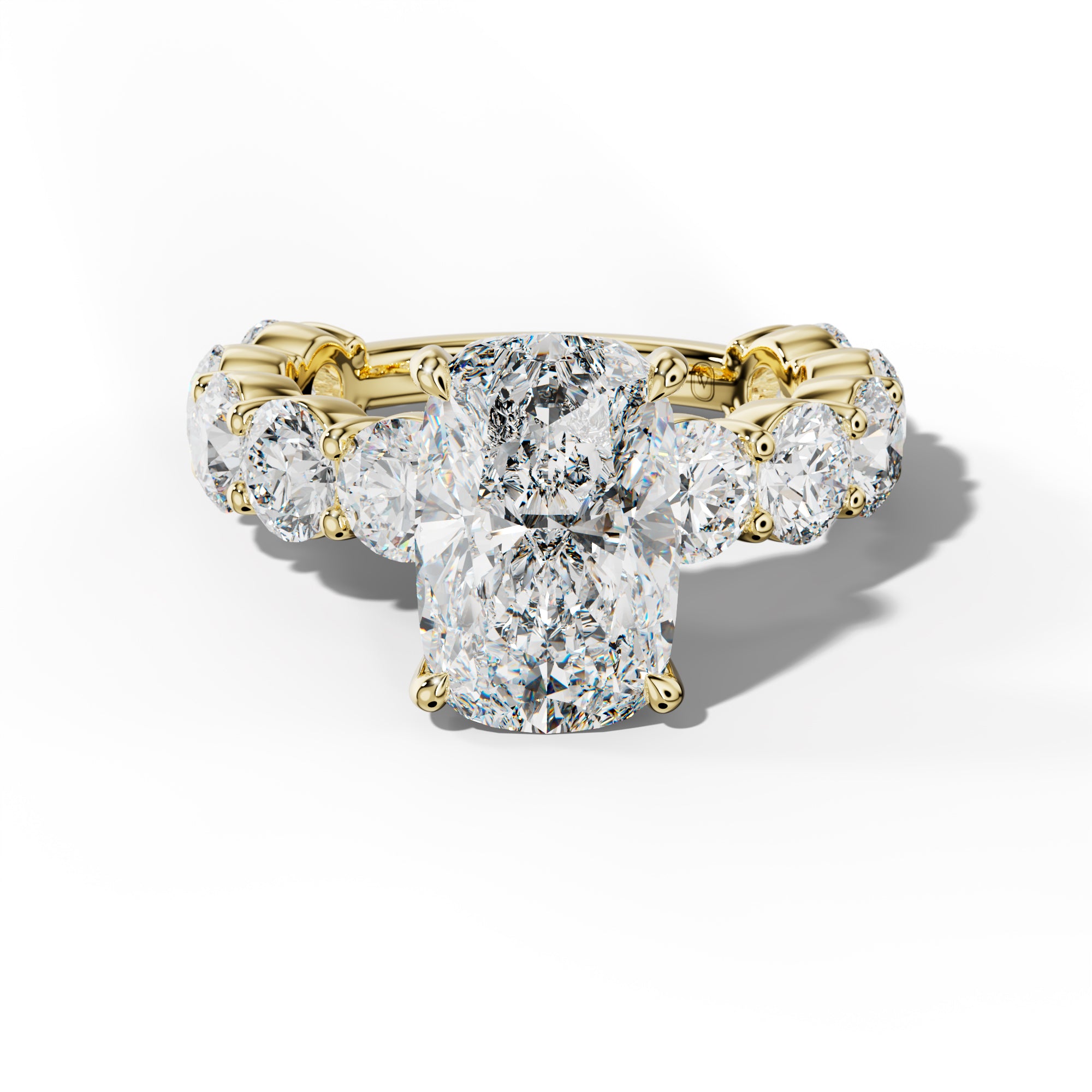 Marley Elongated Cushion Diamond Engagement Ring With Round Side Stones