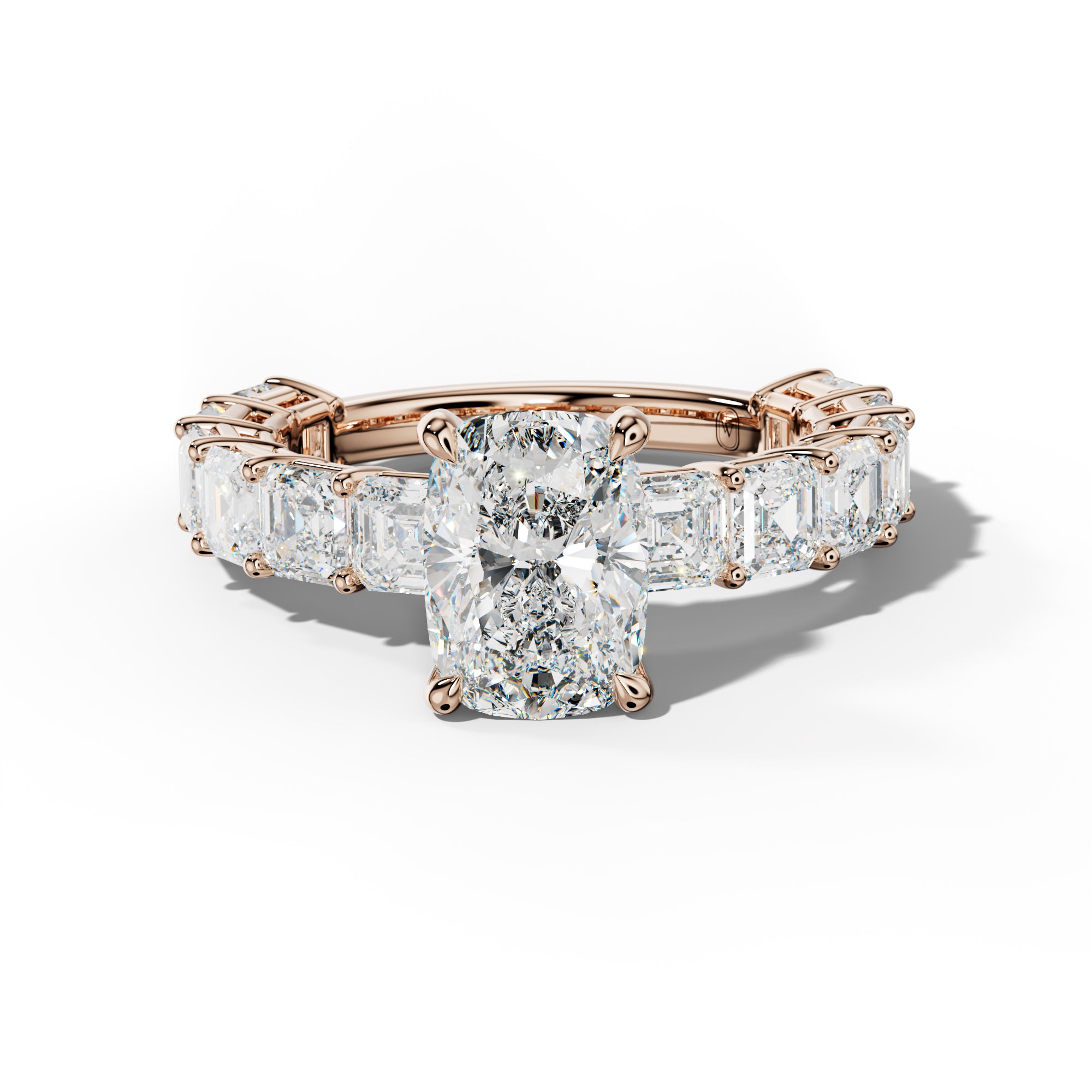 Demi Elongated Cushion Diamond Engagement Ring With Asscher Side Stones