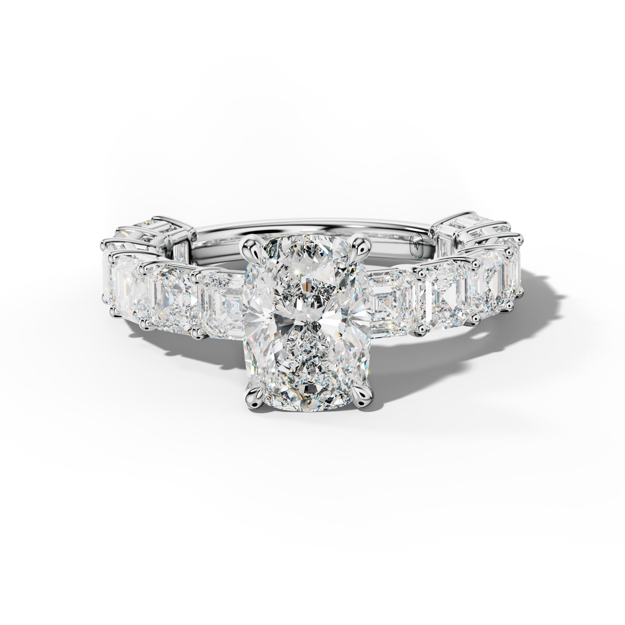 Demi Elongated Cushion Diamond Engagement Ring With Asscher Side Stones