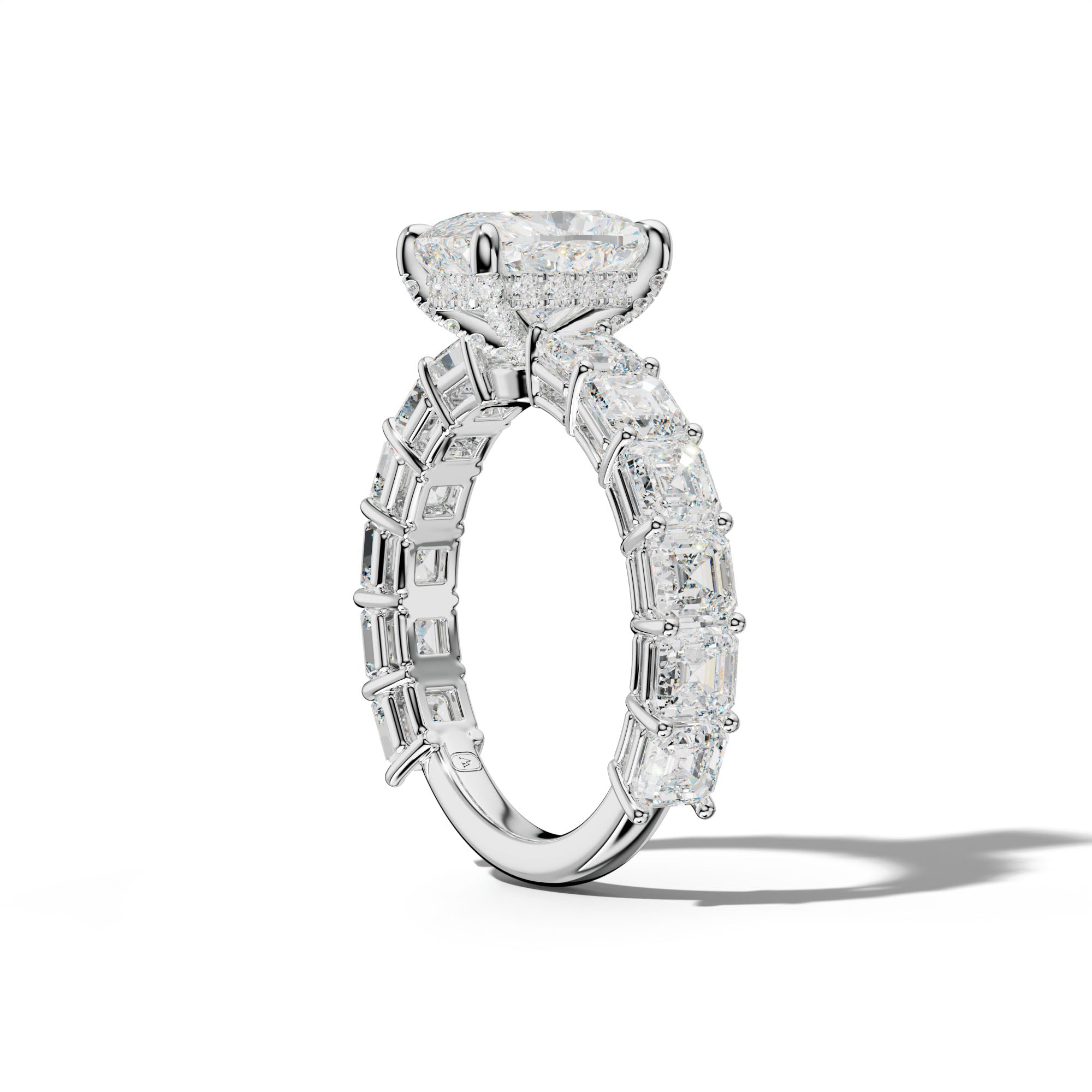 Demi Elongated Cushion Diamond Engagement Ring With Asscher Side Stones