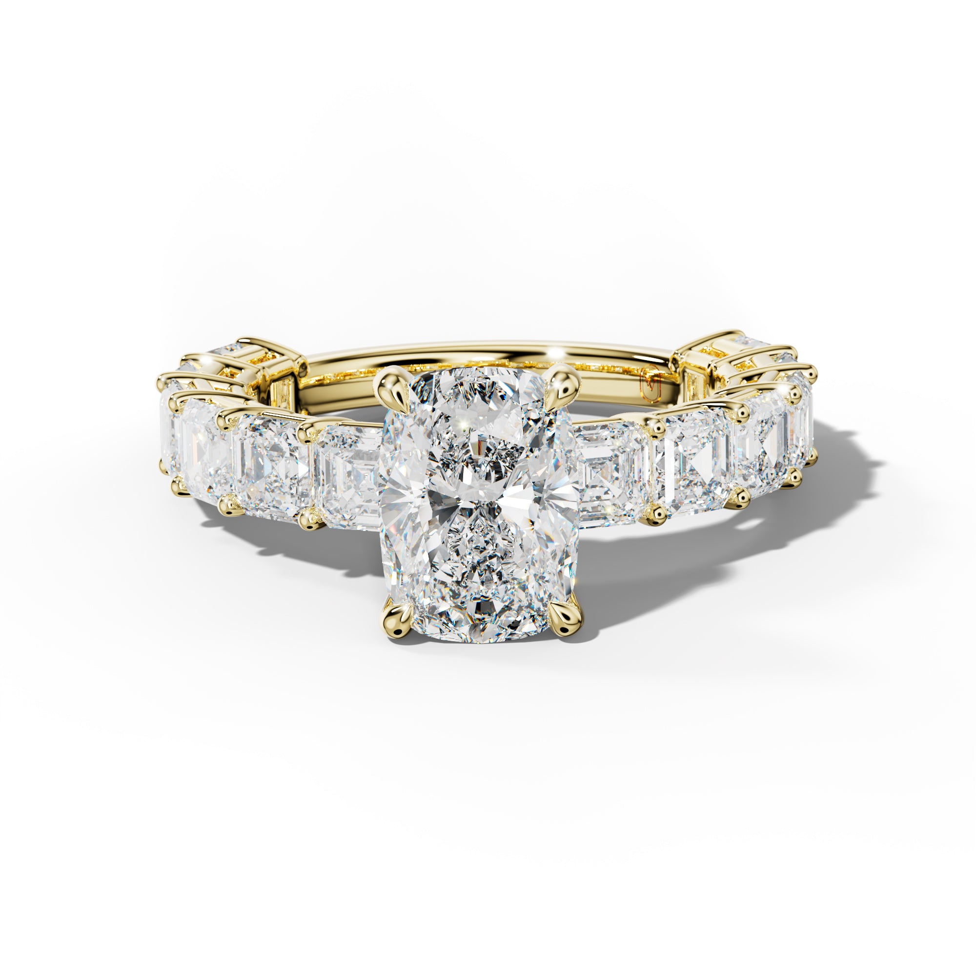Demi Elongated Cushion Diamond Engagement Ring With Asscher Side Stones