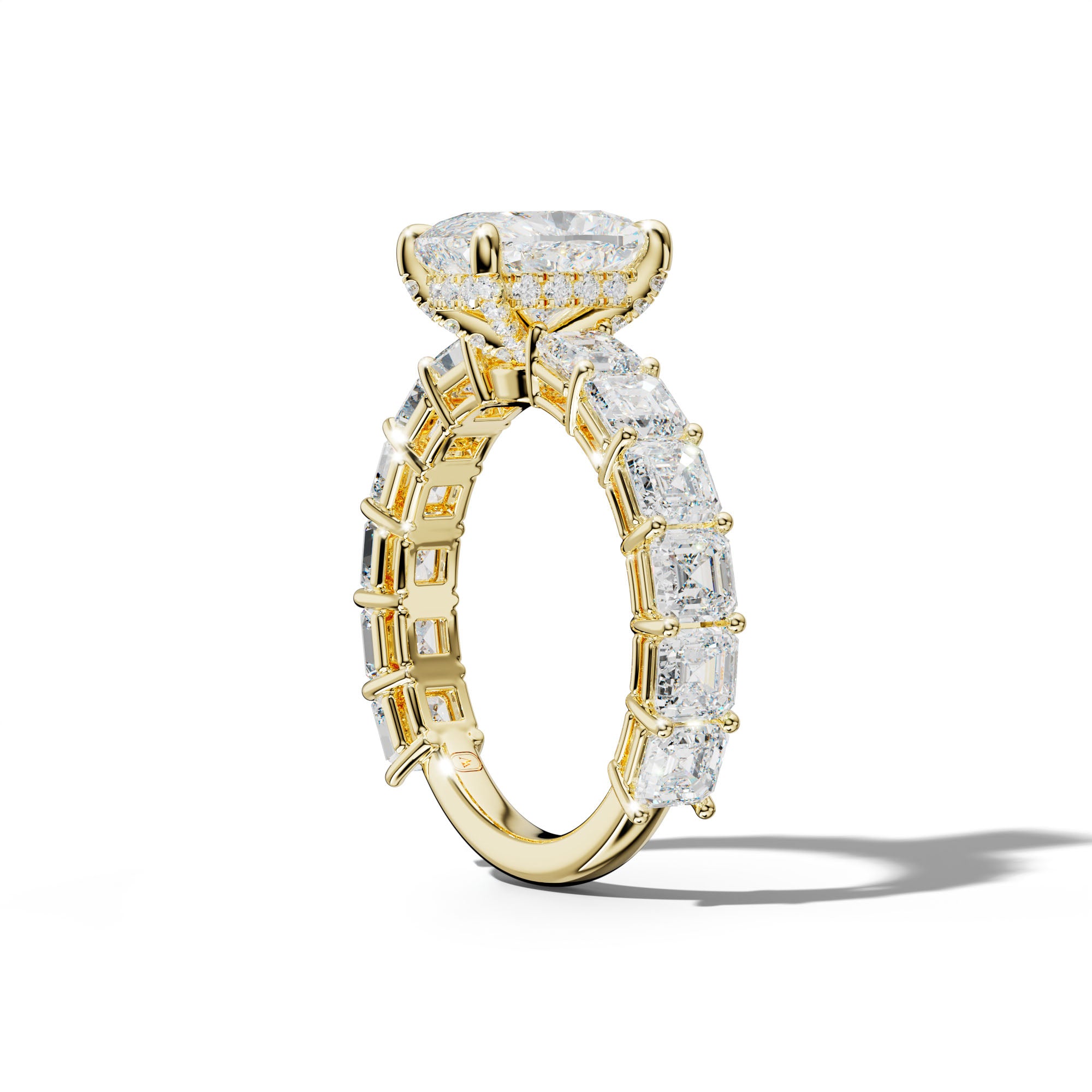 Demi Elongated Cushion Diamond Engagement Ring With Asscher Side Stones