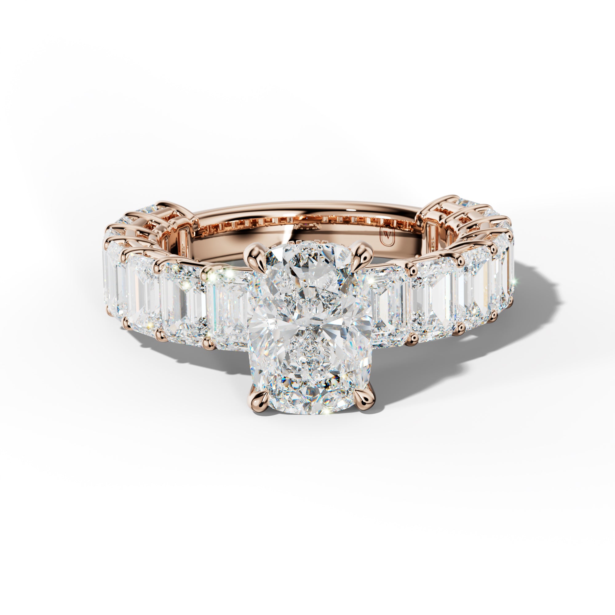 Mina Elongated Cushion Diamond Engagement Ring With Emerald Cut Side Stones