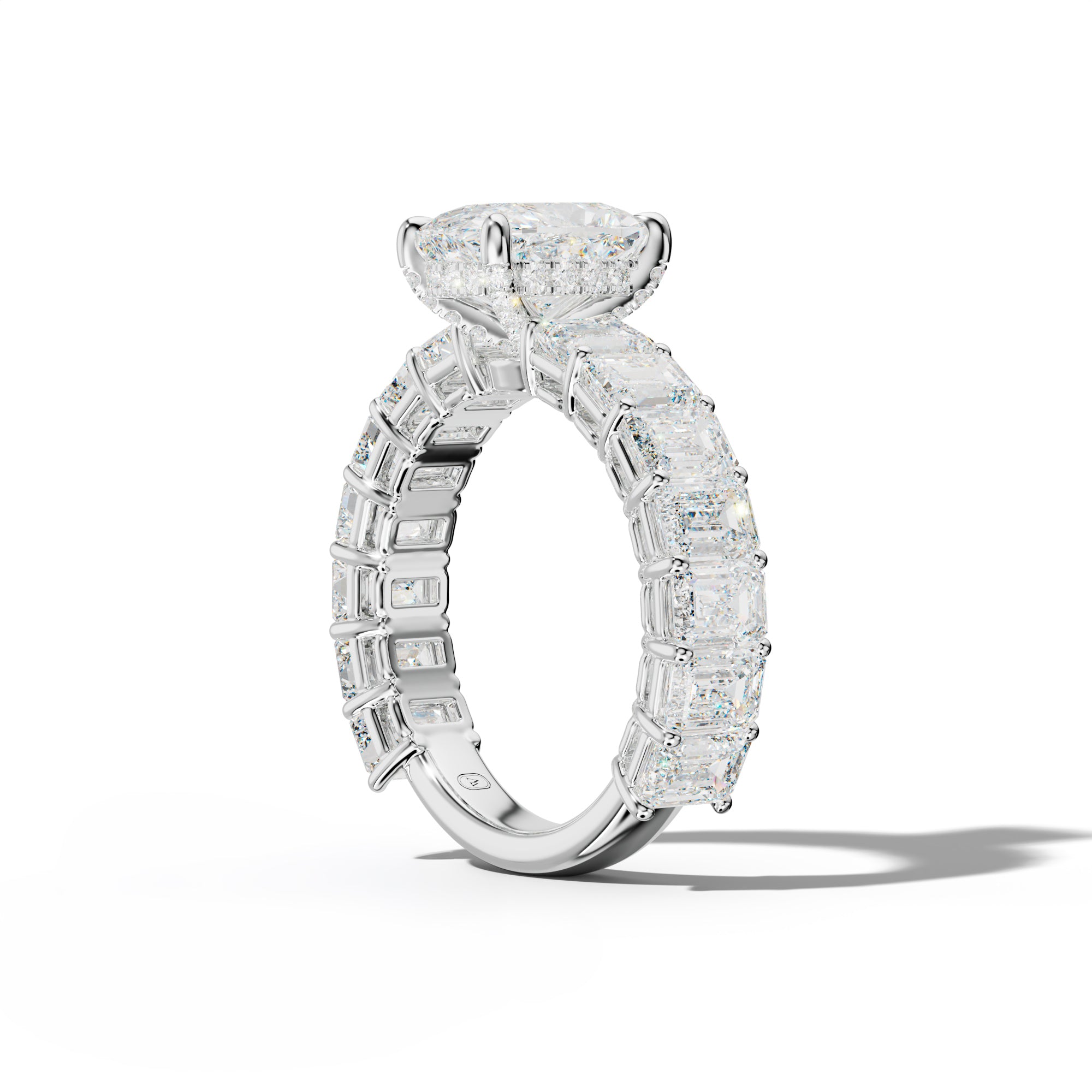Mina Elongated Cushion Diamond Engagement Ring With Emerald Cut Side Stones