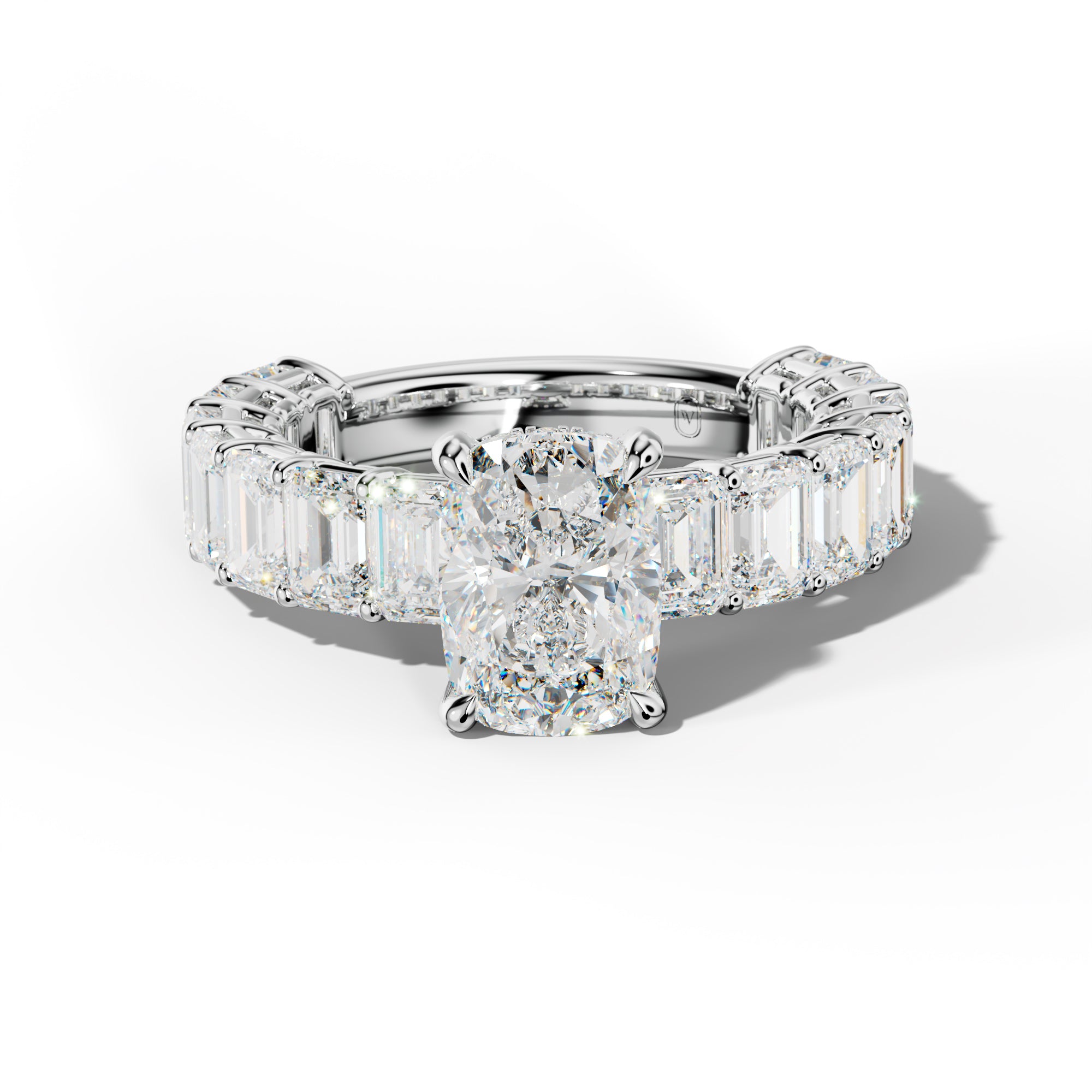 Mina Elongated Cushion Diamond Engagement Ring With Emerald Cut Side Stones