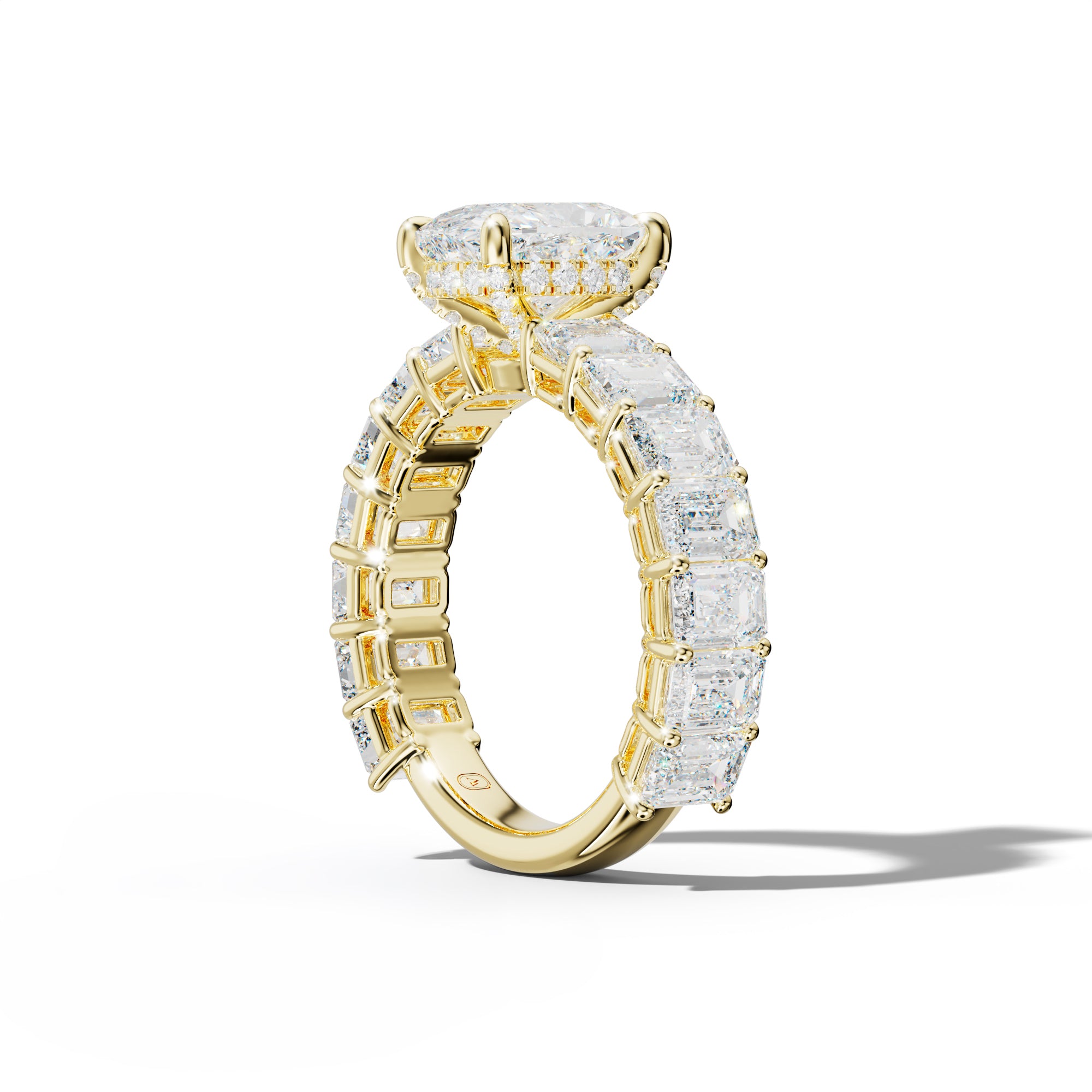 Mina Elongated Cushion Diamond Engagement Ring With Emerald Cut Side Stones