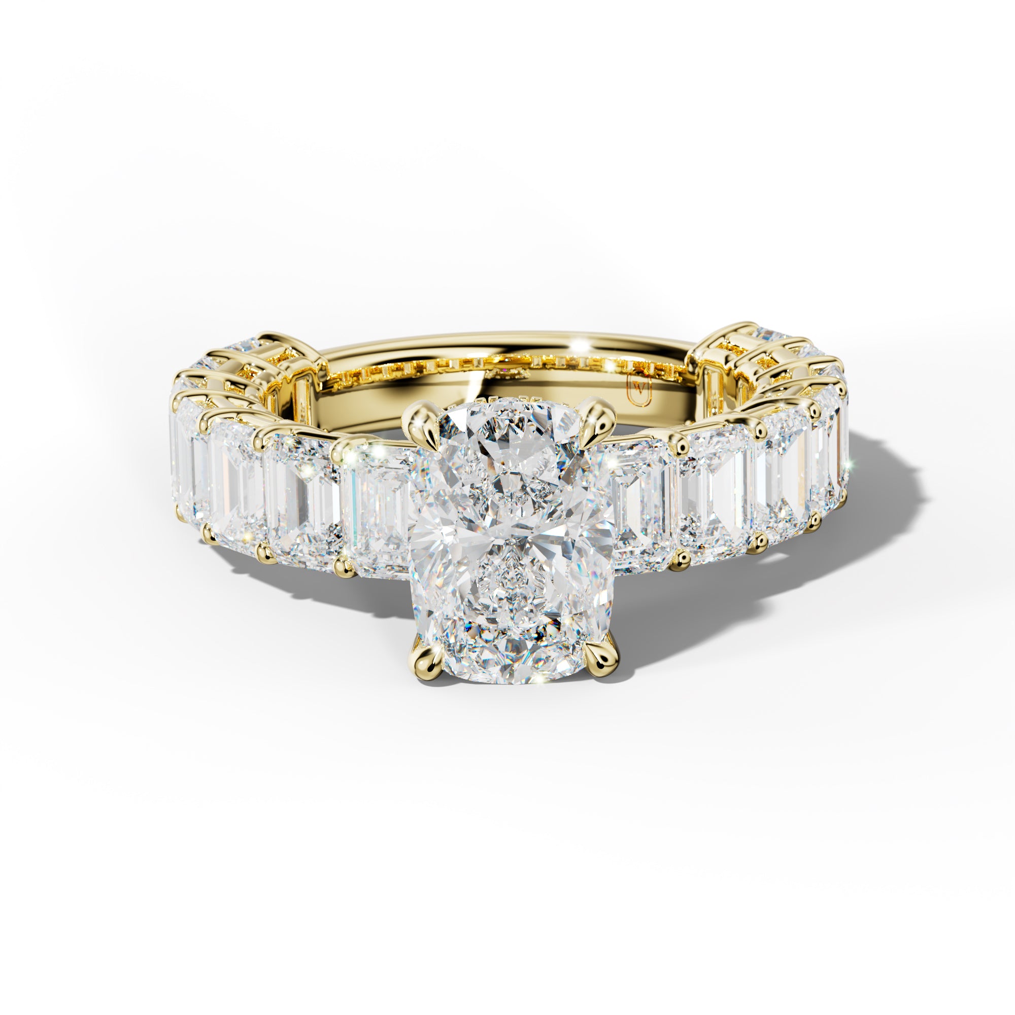 Mina Elongated Cushion Diamond Engagement Ring With Emerald Cut Side Stones