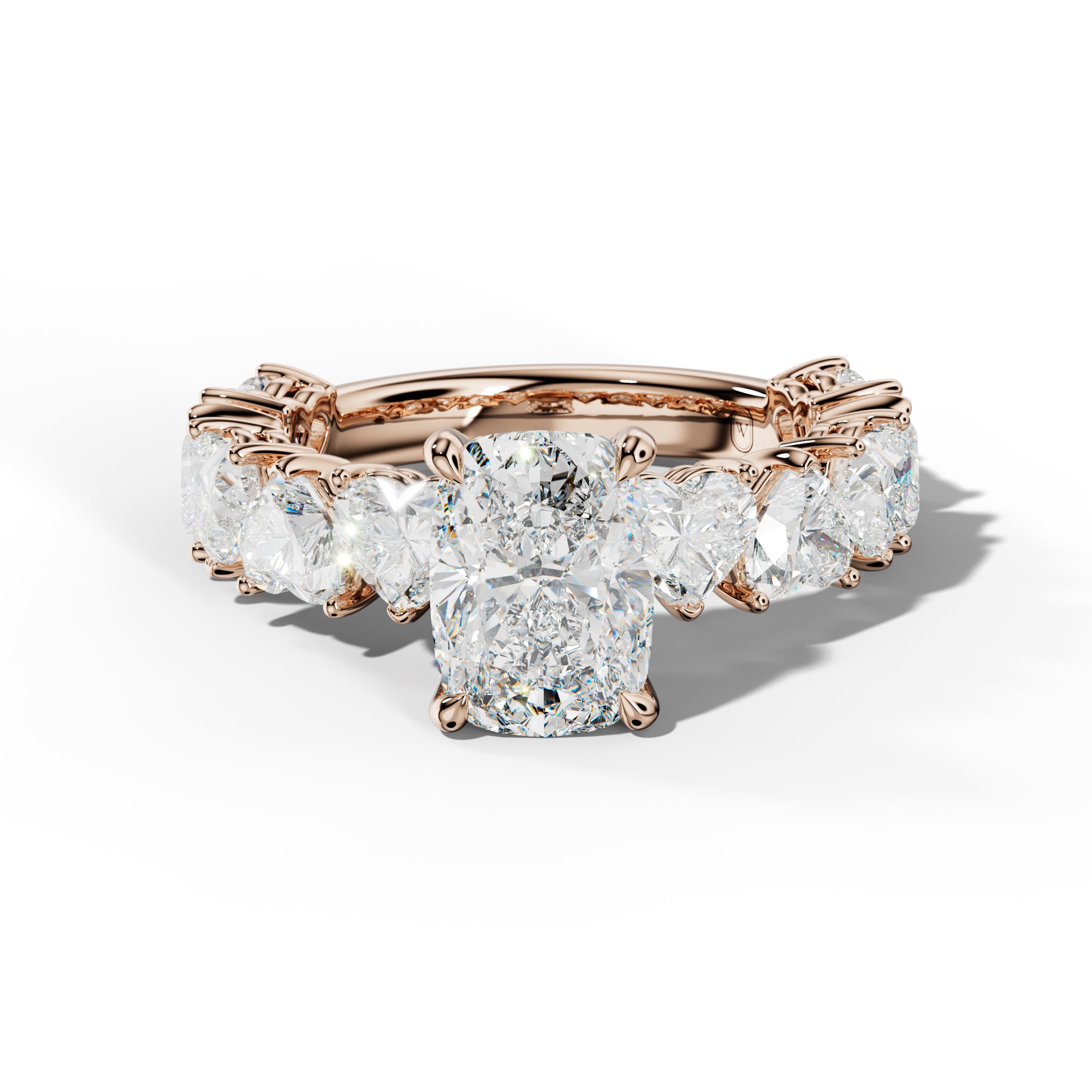 Logan Elongated Cushion Diamond Engagement Ring With Heart Side Stones