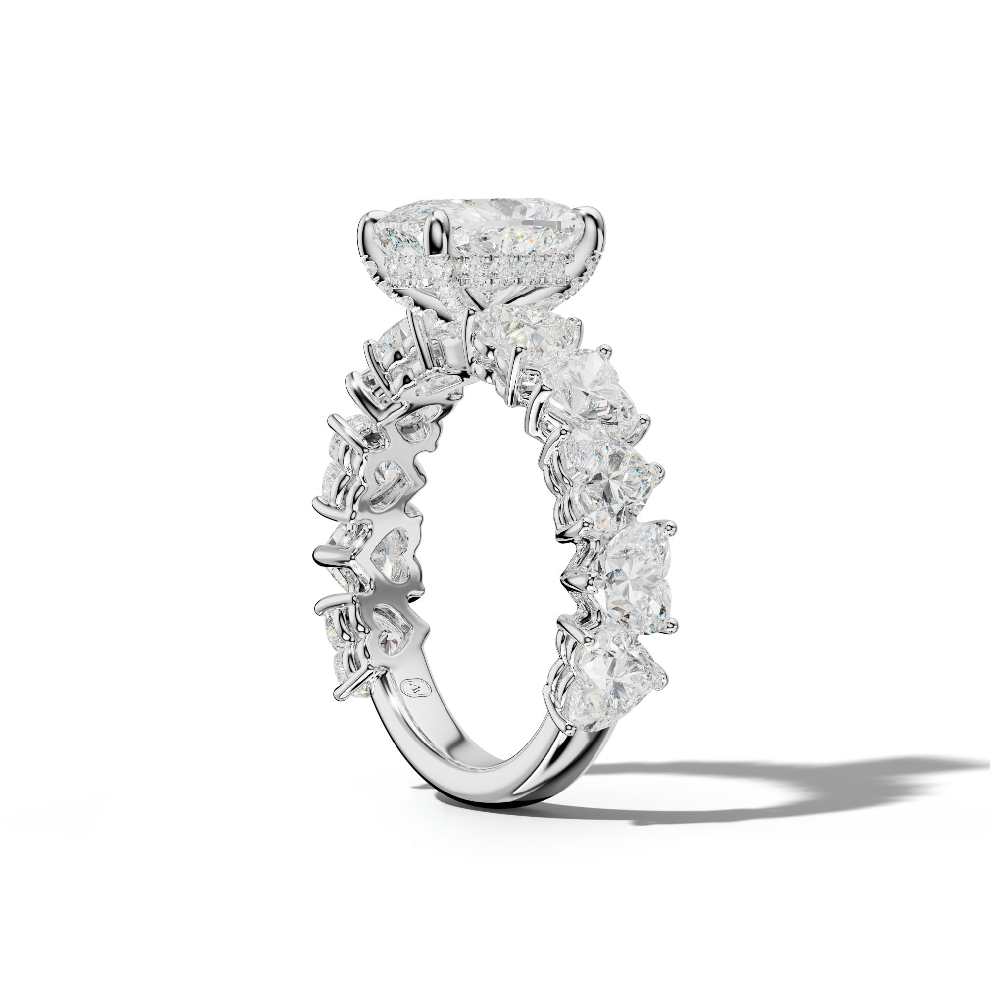 Logan Elongated Cushion Diamond Engagement Ring With Heart Side Stones