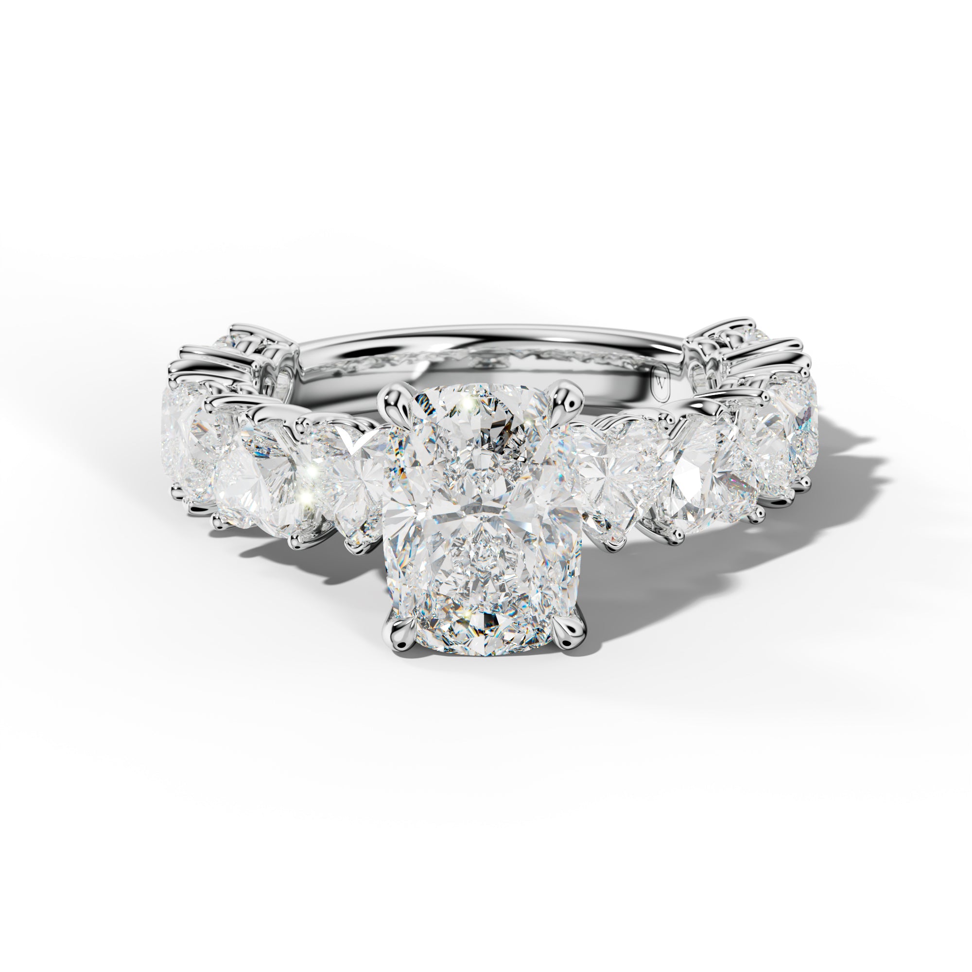 Logan Elongated Cushion Diamond Engagement Ring With Heart Side Stones