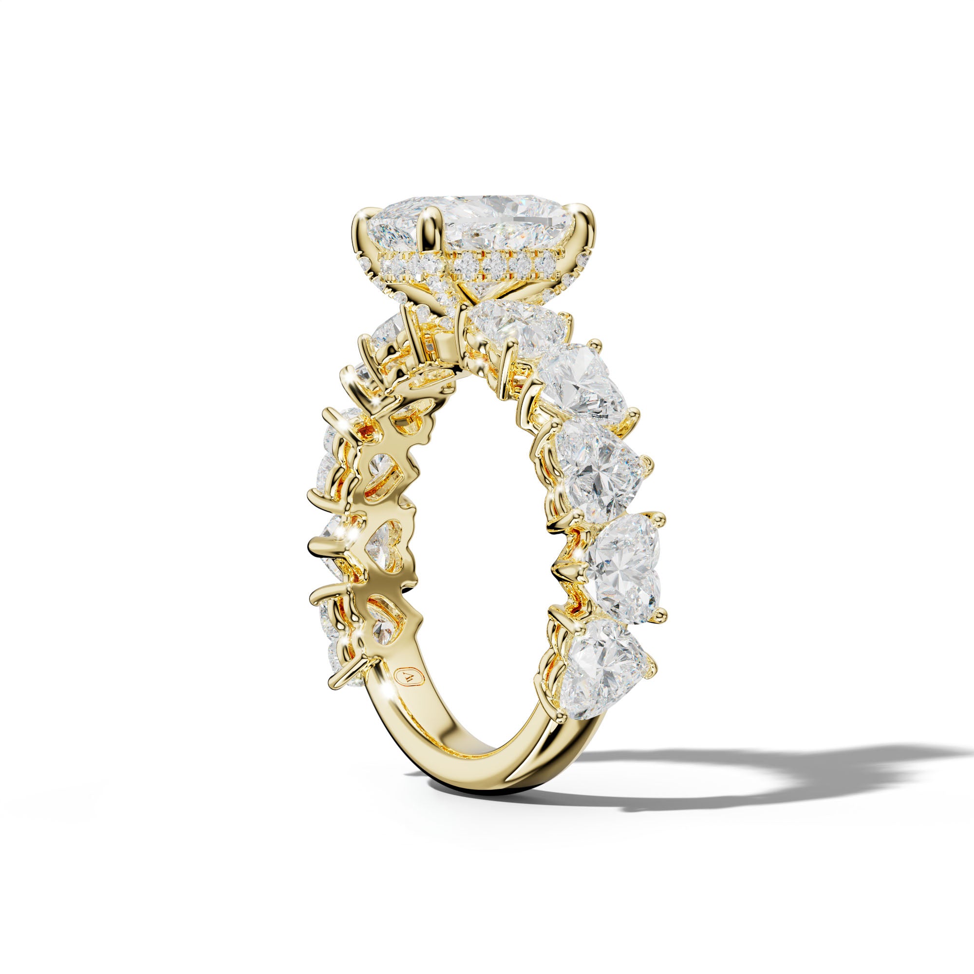 Logan Elongated Cushion Diamond Engagement Ring With Heart Side Stones