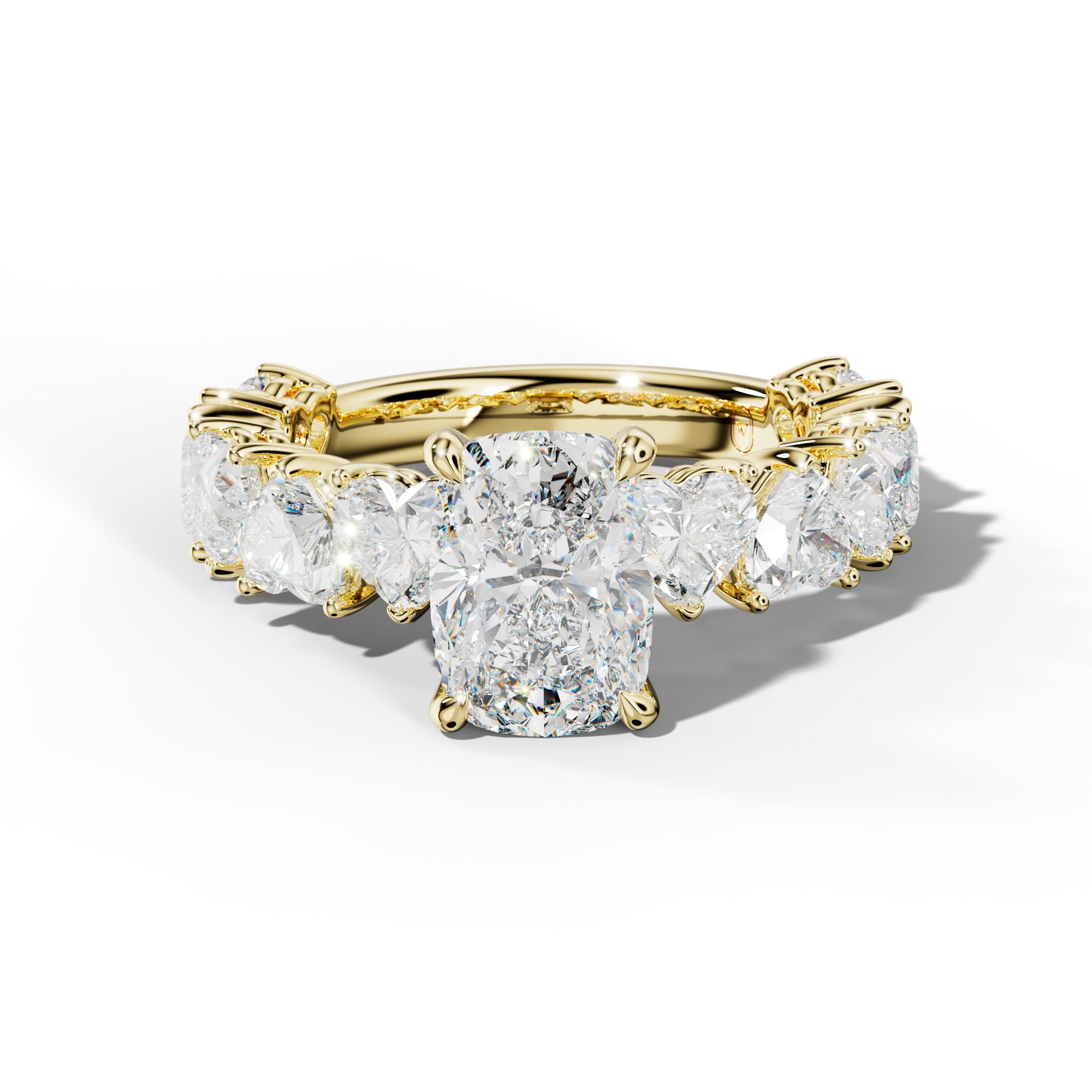 Logan Elongated Cushion Diamond Engagement Ring With Heart Side Stones