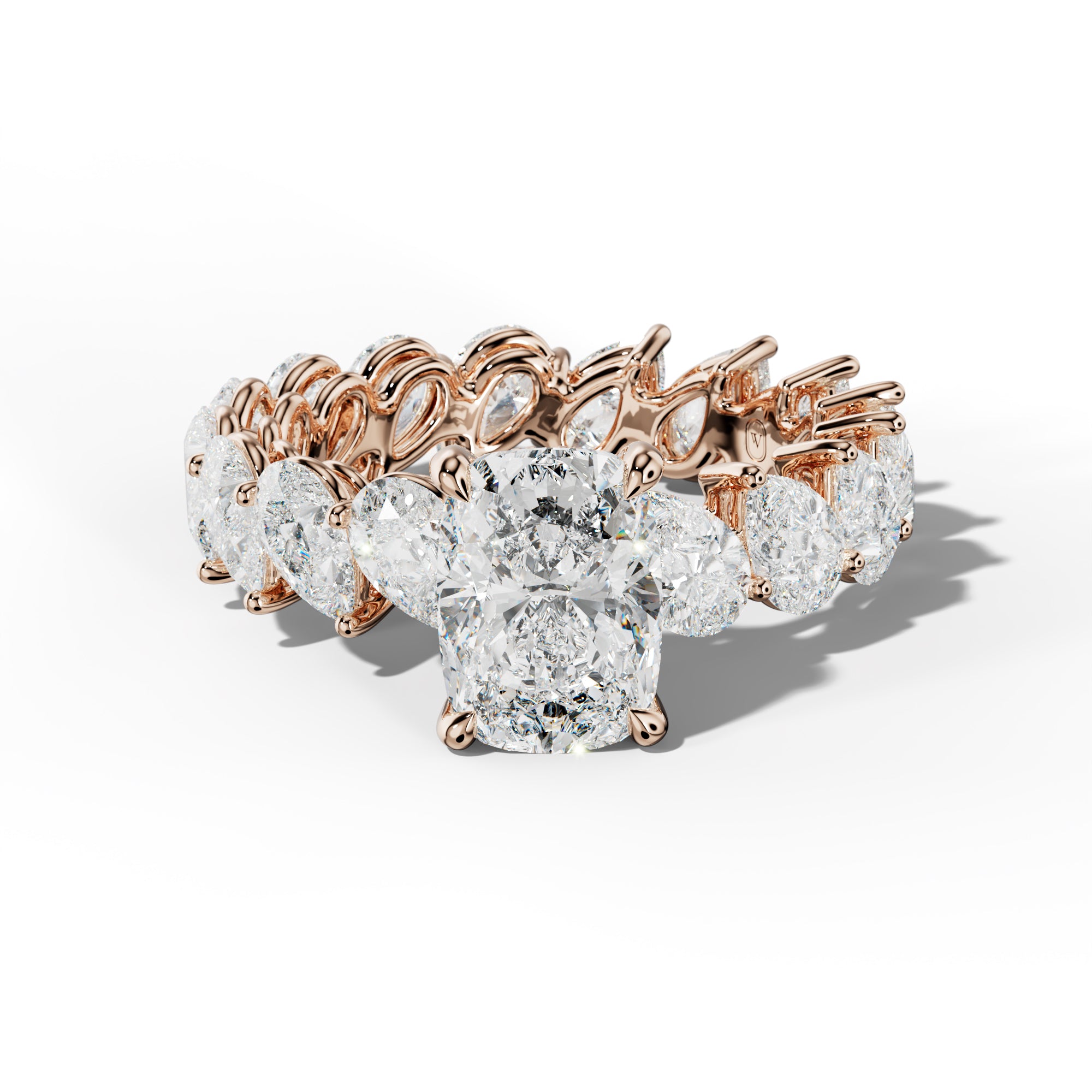 Quinn Elongated Cushion Diamond Engagement Ring With Slanted Pear Side Stones